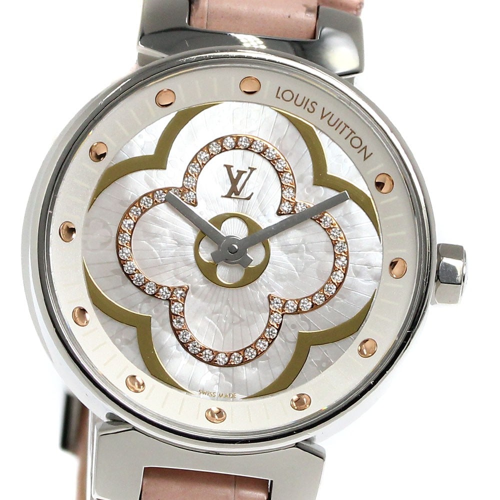 Louis Vuitton Tambour Moon Divine PM Womens Quartz Wristwatch QA017: Louis Vuitton Tambour Moon Divine PM Womens Quartz Wristwatch QA017 Pre-owned Louis Vuitton Tambour Moon Divine PM quartz wristwatch for women. This Swiss-made watch is identified by model QA017. Spec