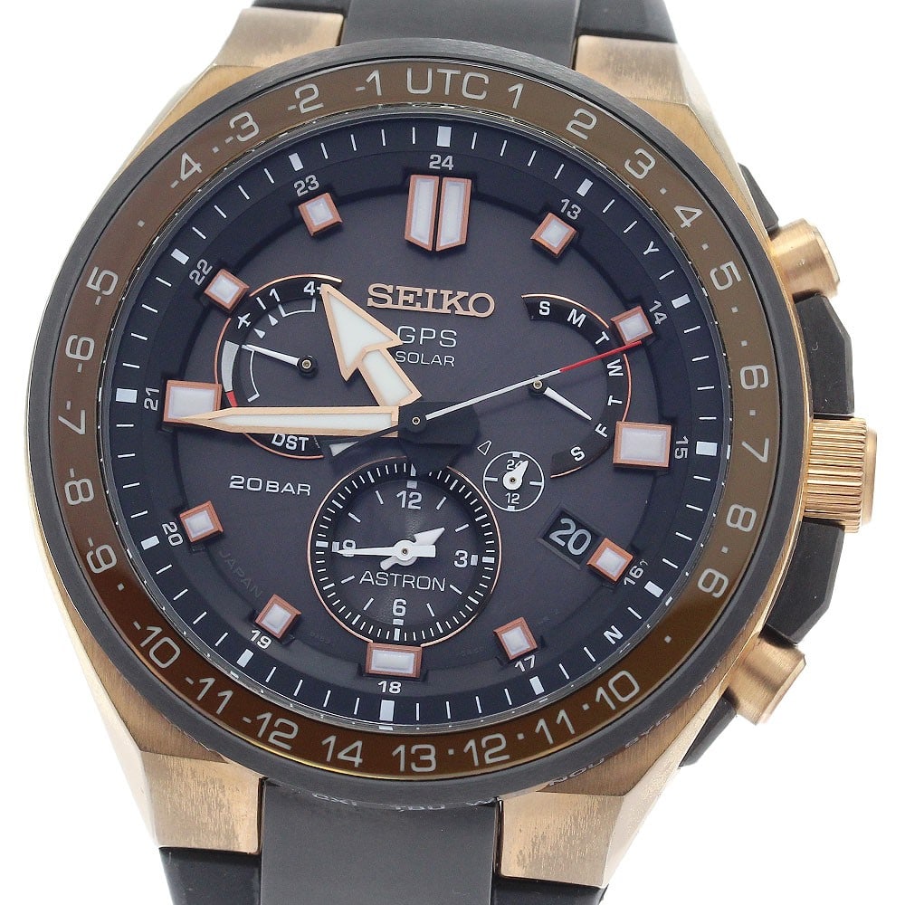 Seiko Astron men's solar radio controlled wristwatch 8X53-0BB0-2 SBXB170: Seiko Astron men's solar radio controlled wristwatch 8X53-0BB0-2 SBXB170 This Seiko Astron men's wristwatch, model 8X53-0BB0-2/SBXB170, features a titanium case with gold plating and a black rubber ba