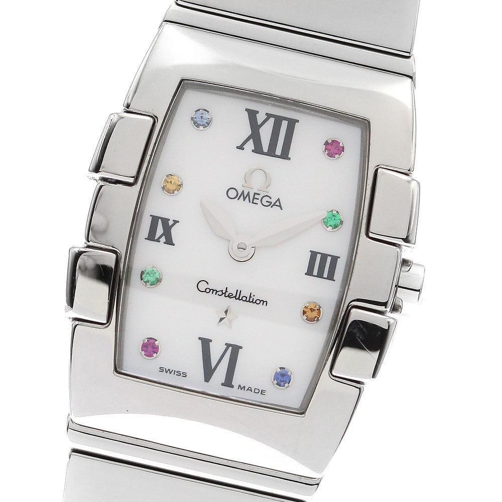 Omega Constellation Mini Quadrella quartz ladies watch 1584.79: Omega Constellation Mini Quadrella quartz ladies watch 1584.79 This OMEGA Constellation Mini Quadrella ladies wristwatch features a refined stainless steel case and bracelet, complemented by a white m