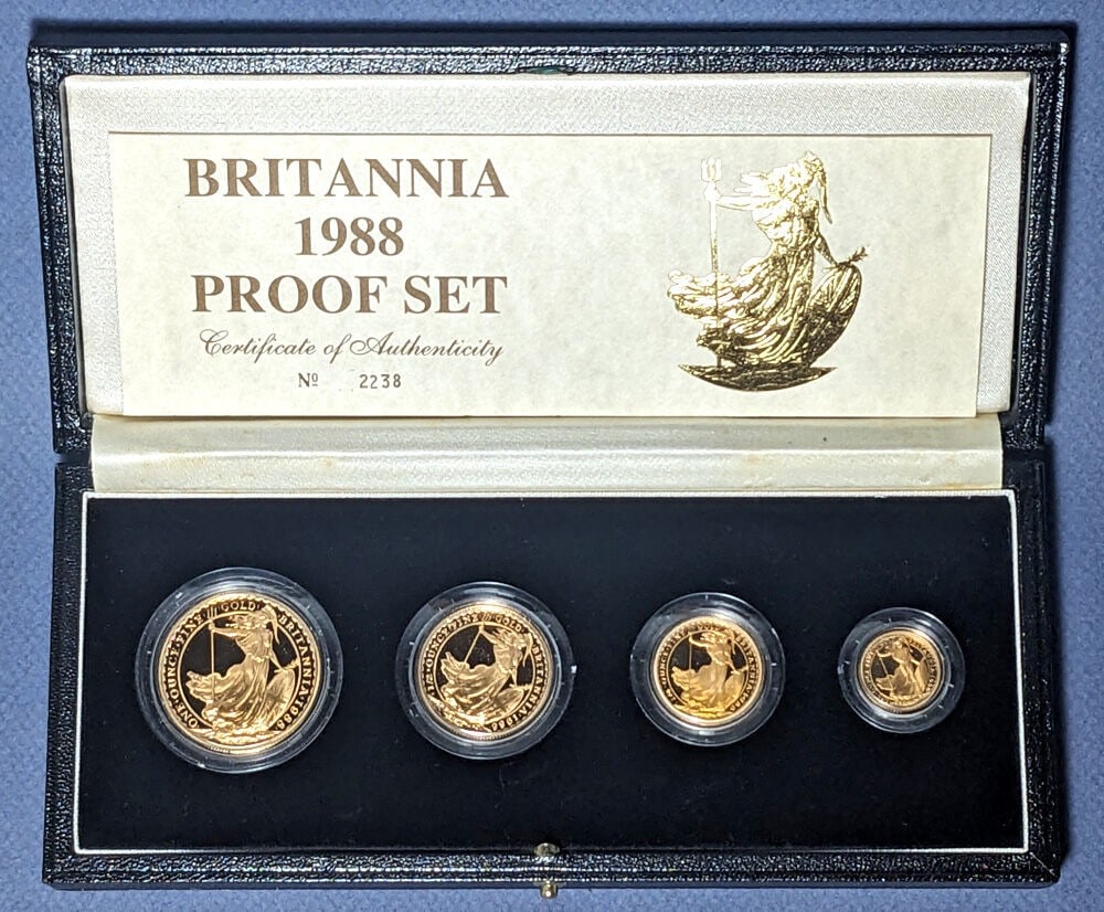 1988 United Kingdom Britannia Gold Proof 4 Coin Set OGP COA (1 of 3)