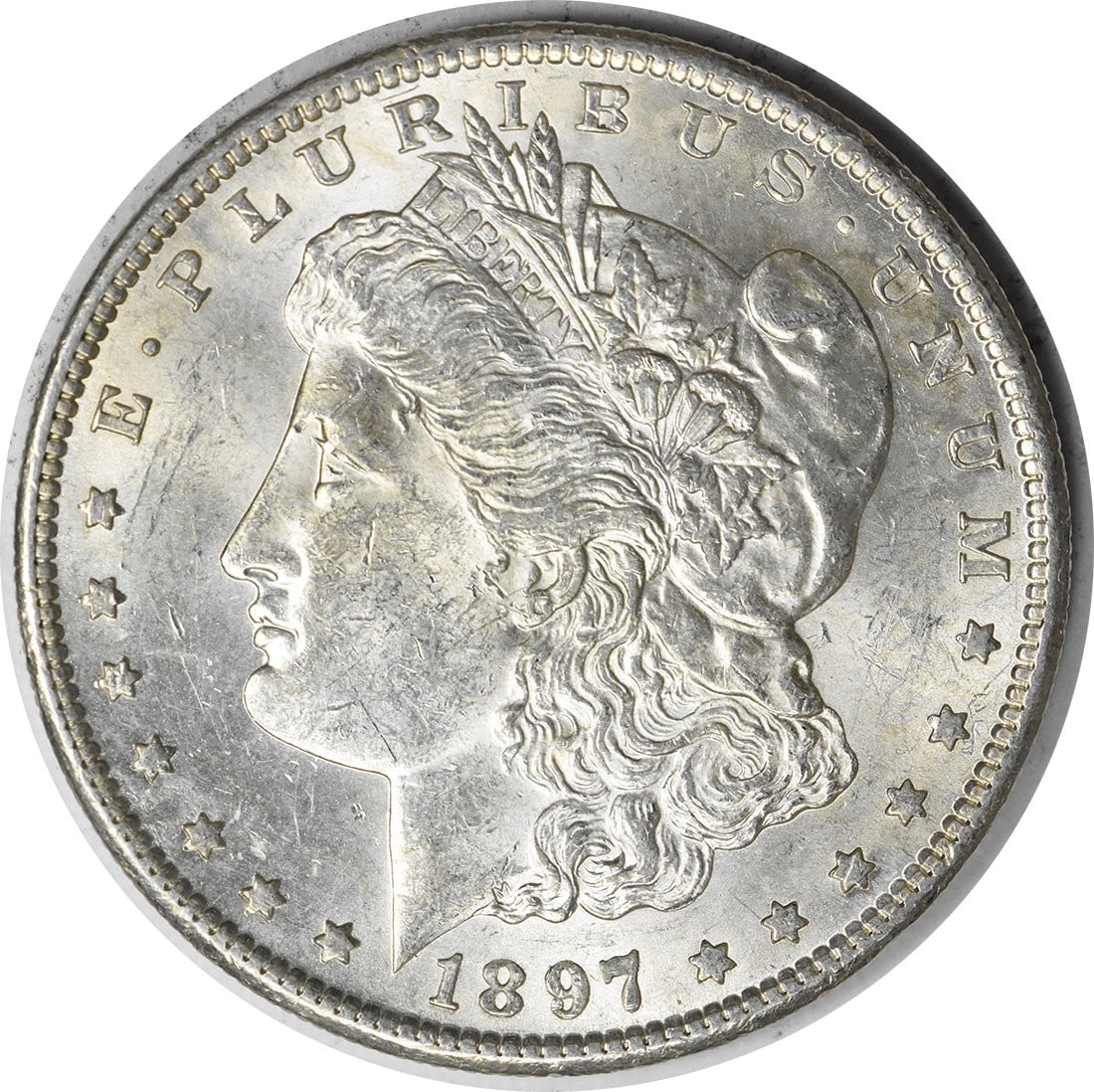 Uncirculated 1897-S Morgan Silver Dollar Brilliant BU San Francisco Mint: Uncirculated 1897-S Morgan Silver Dollar Brilliant BU San Francisco Mint This is an uncirculated 1897-S Morgan Silver Dollar from the United States. The coin is composed of silver and features the 'S'