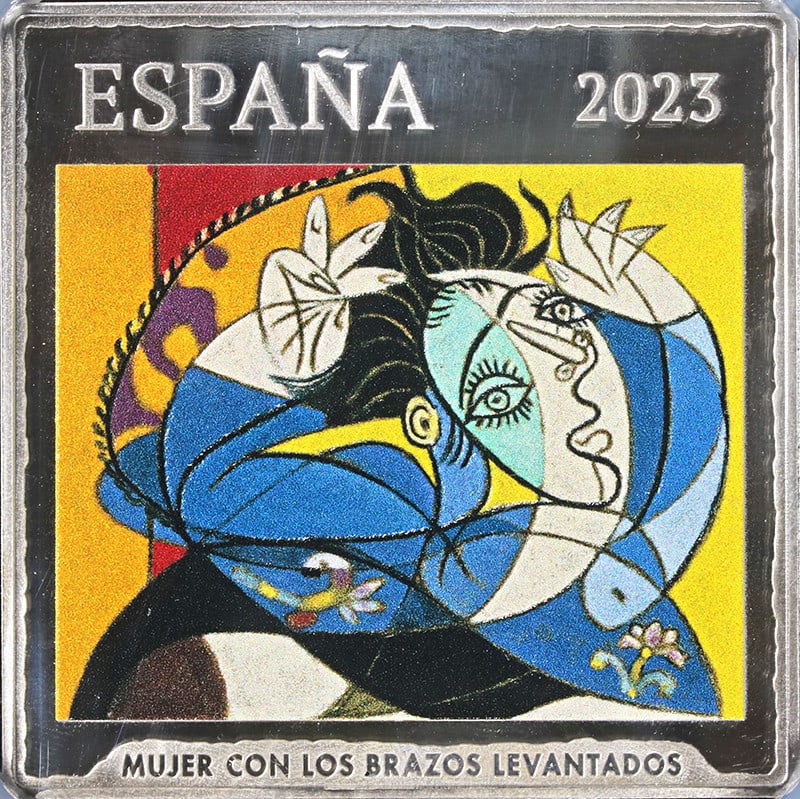 2023 M Spain 50 Euro Picasso Woman with Arms Raised NGC PF69 Ultra Cameo Silver Coin: 2023 M Spain 50 Euro Picasso Woman with Arms Raised NGC PF69 Ultra Cameo Silver Coin This exquisite 2023 M Spain 4.76 Oz Silver 50 Euro coin features the iconic Picasso artwork of a woman with arms ra