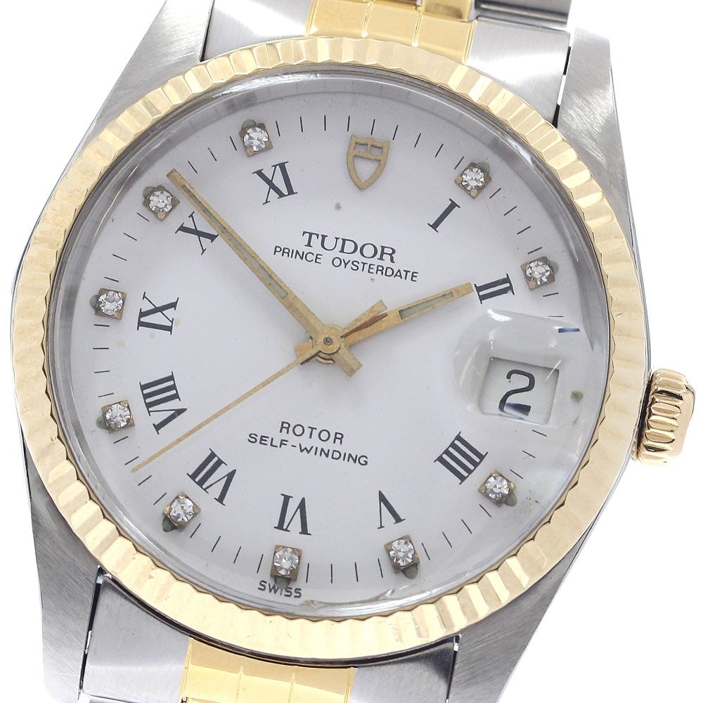 TUDOR Prince Oysterdate 74033 automatic mens wristwatch with YG bezel 10P diamond: TUDOR Prince Oysterdate 74033 automatic mens wristwatch with YG bezel 10P diamond Pre-owned TUDOR Prince Oysterdate men's wristwatch with automatic movement and a yellow gold bezel. The watch features