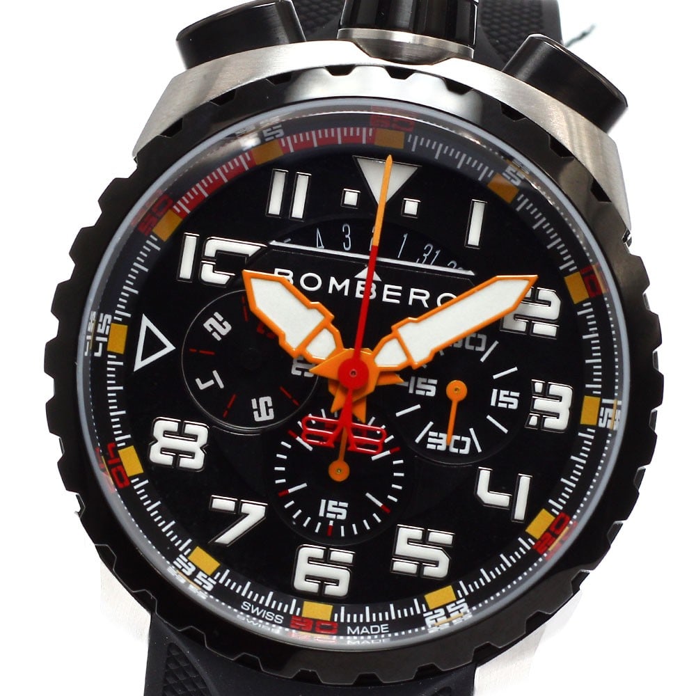 BOMBERG BOLT-68 Neon Quartz Chronograph Date Men's Watch: BOMBERG BOLT-68 Neon Quartz Chronograph Date Men's Watch This BOMBERG BOLT-68 Neon Chronograph men's wristwatch features a robust stainless steel case paired with a black dial and a durable rubber str