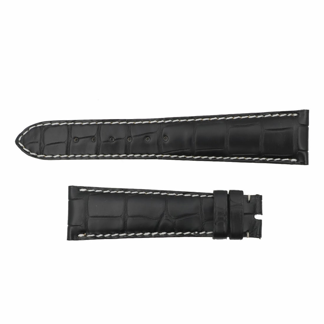 Patek Philippe Black Genuine Alligator Leather 21-16 mm Mens Watch Band: Patek Philippe Black Genuine Alligator Leather 21-16 mm Mens Watch Band Elevate your timepiece with this exquisite Patek Philippe 21-16 mm AB 105x65 Genuine Alligator Leather Men's Watch Band. This bl