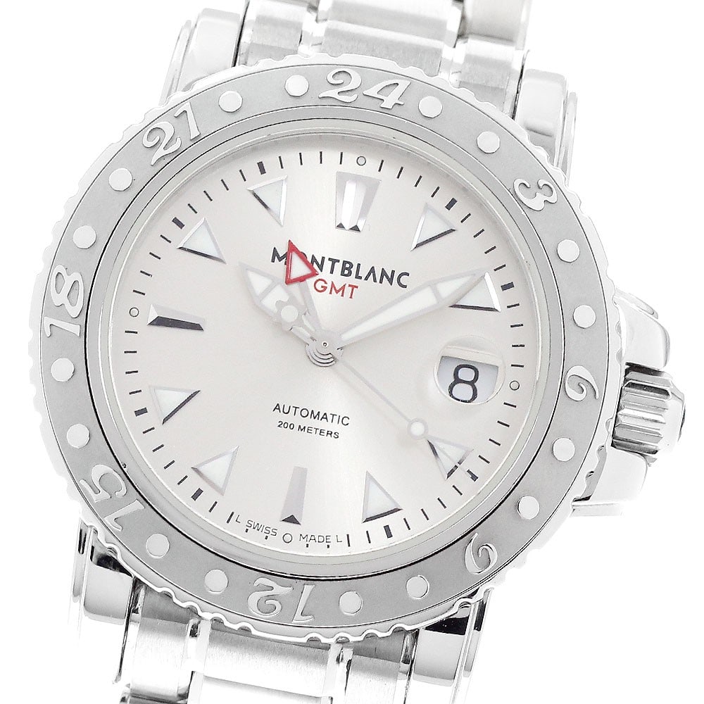 Montblanc GMT Sport 7061 automatic stainless steel mens wristwatch: Montblanc GMT Sport 7061 automatic stainless steel mens wristwatch Pre-owned MONTBLANC GMT Sport Date automatic men's wristwatch, reference 7061, with Swiss origin and a silver dial. It features date 