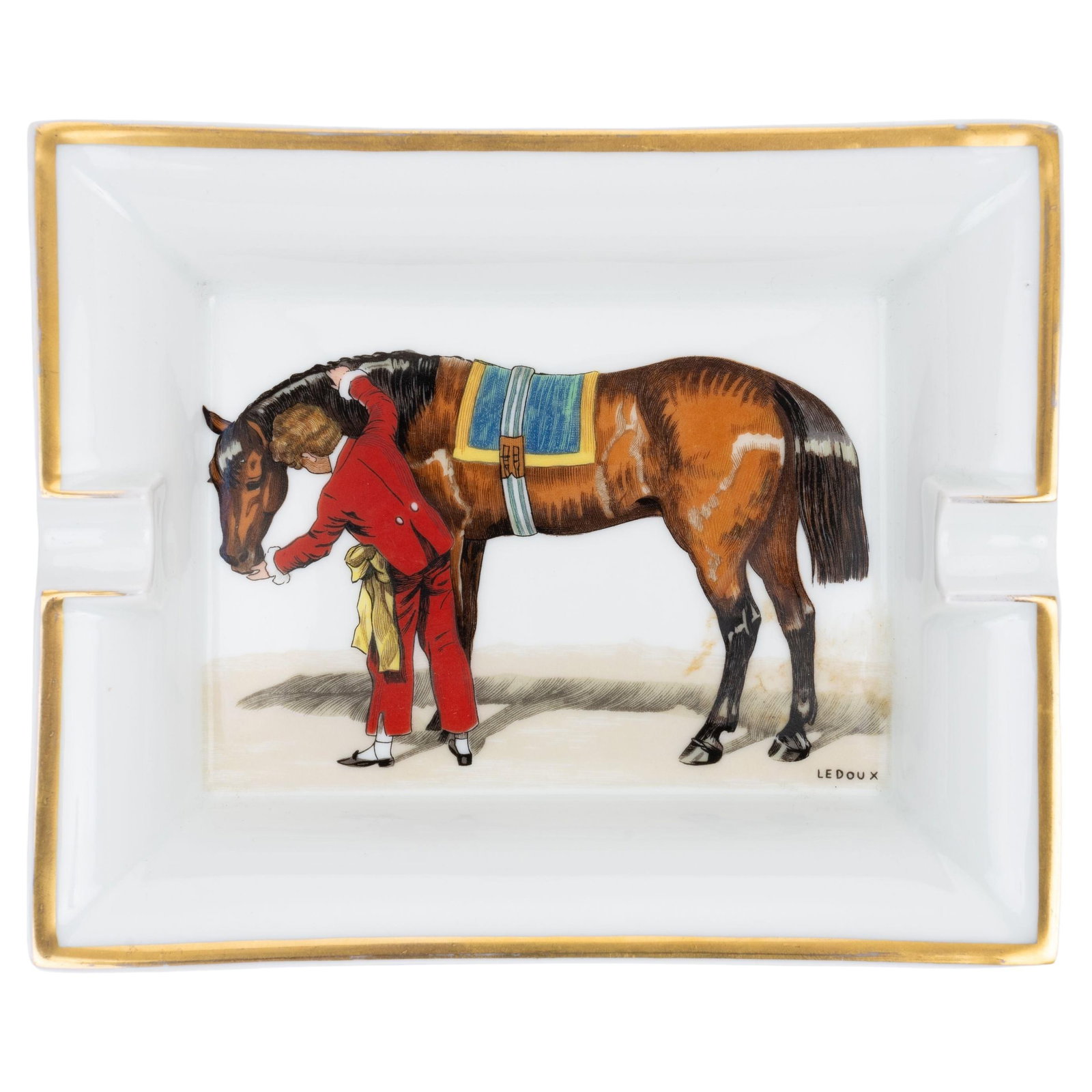 Porcelain Ashtray with Ledoux Horse Motif in Gold Red and White (1 of 4)