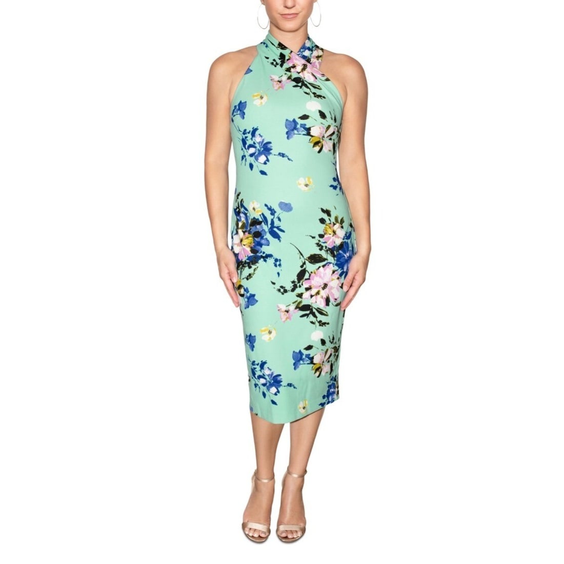 RACHEL Rachel Roy Floral-Print Midi Dress Light Blue Size S (1 of 1)