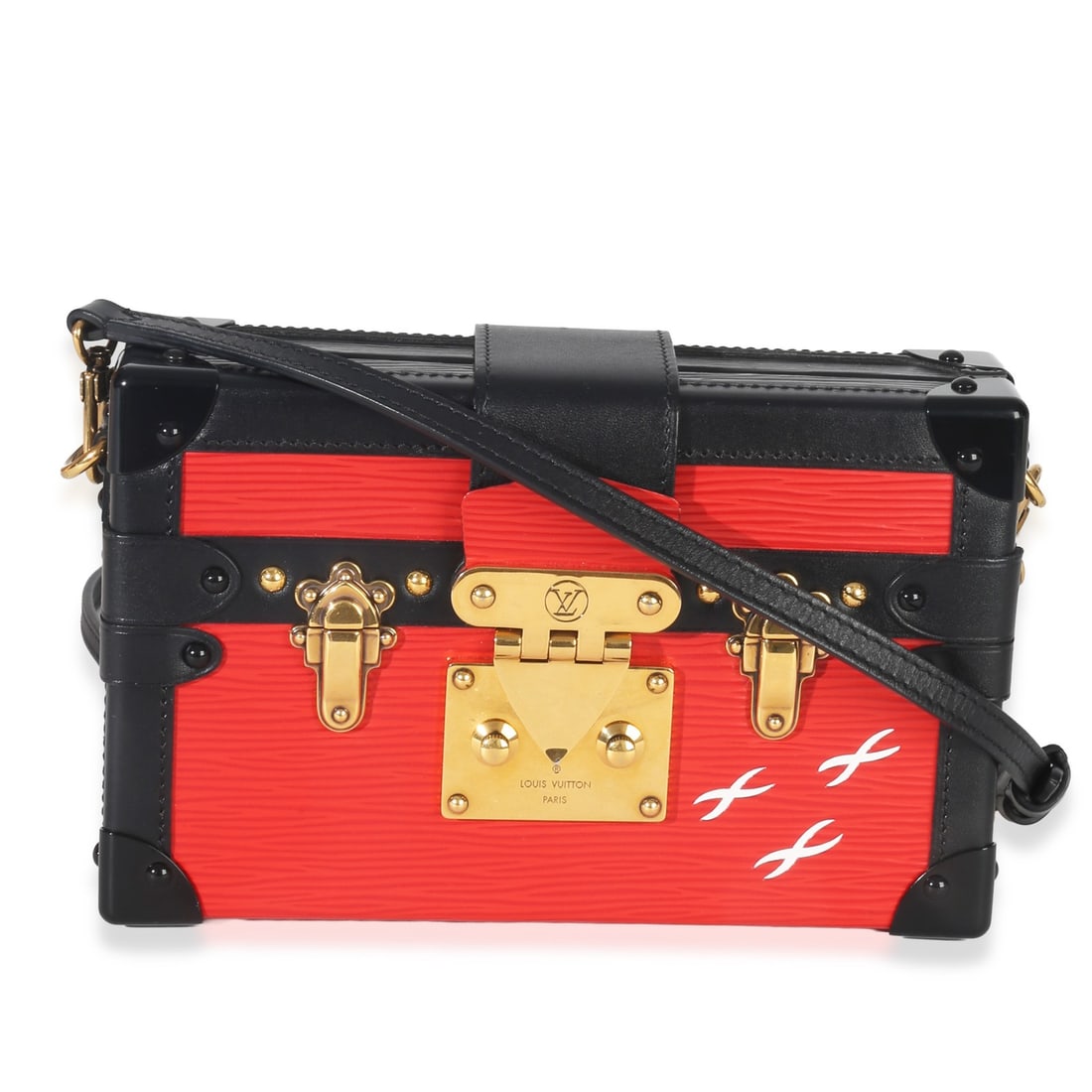Louis Vuitton Petite Malle Epi Leather Red Black Clutch: Louis Vuitton Petite Malle Epi Leather Red Black Clutch This Louis Vuitton Red Black Epi Petite Malle is a versatile and stylish bag crafted in France from high-quality leather. Featuring a bold red a