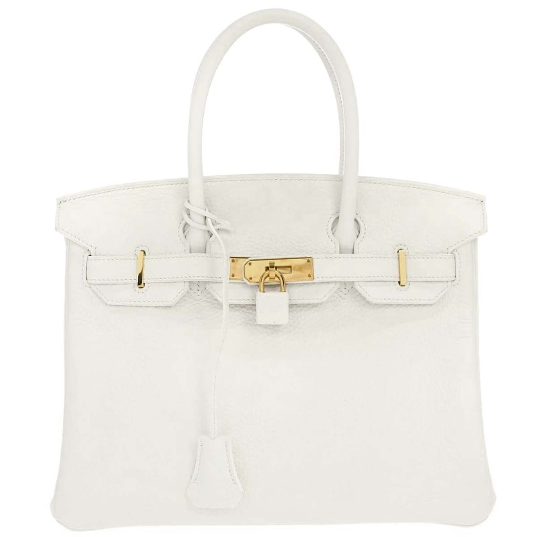 Hermes Birkin 30 White Taurillon Clemence Top Handle Bag: Hermes Birkin 30 White Taurillon Clemence Top Handle Bag Hermes Birkin 30 handbag in white Taurillon Clemence leather with a top handle design and silver-tone hardware. It features a turn lock flap cl