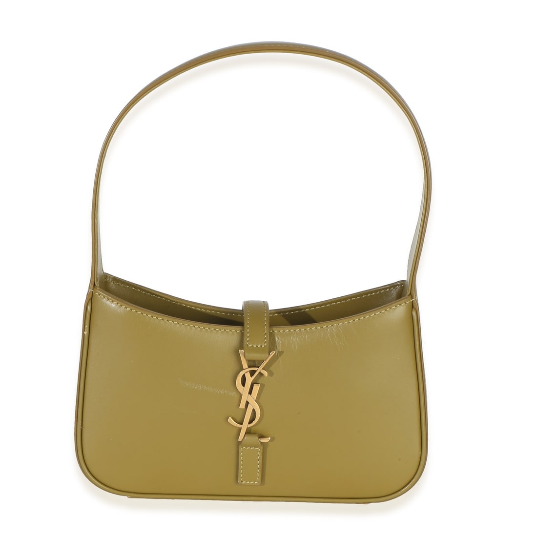 Saint Laurent Mini Le 5 A 7 Olive Calfskin Hobo Bag: Saint Laurent Mini Le 5 A 7 Olive Calfskin Hobo Bag This Saint Laurent Mini Le 5 A 7 Hobo is crafted from olive green smooth calfskin leather, featuring a compact design with a gold-tone hinge closure