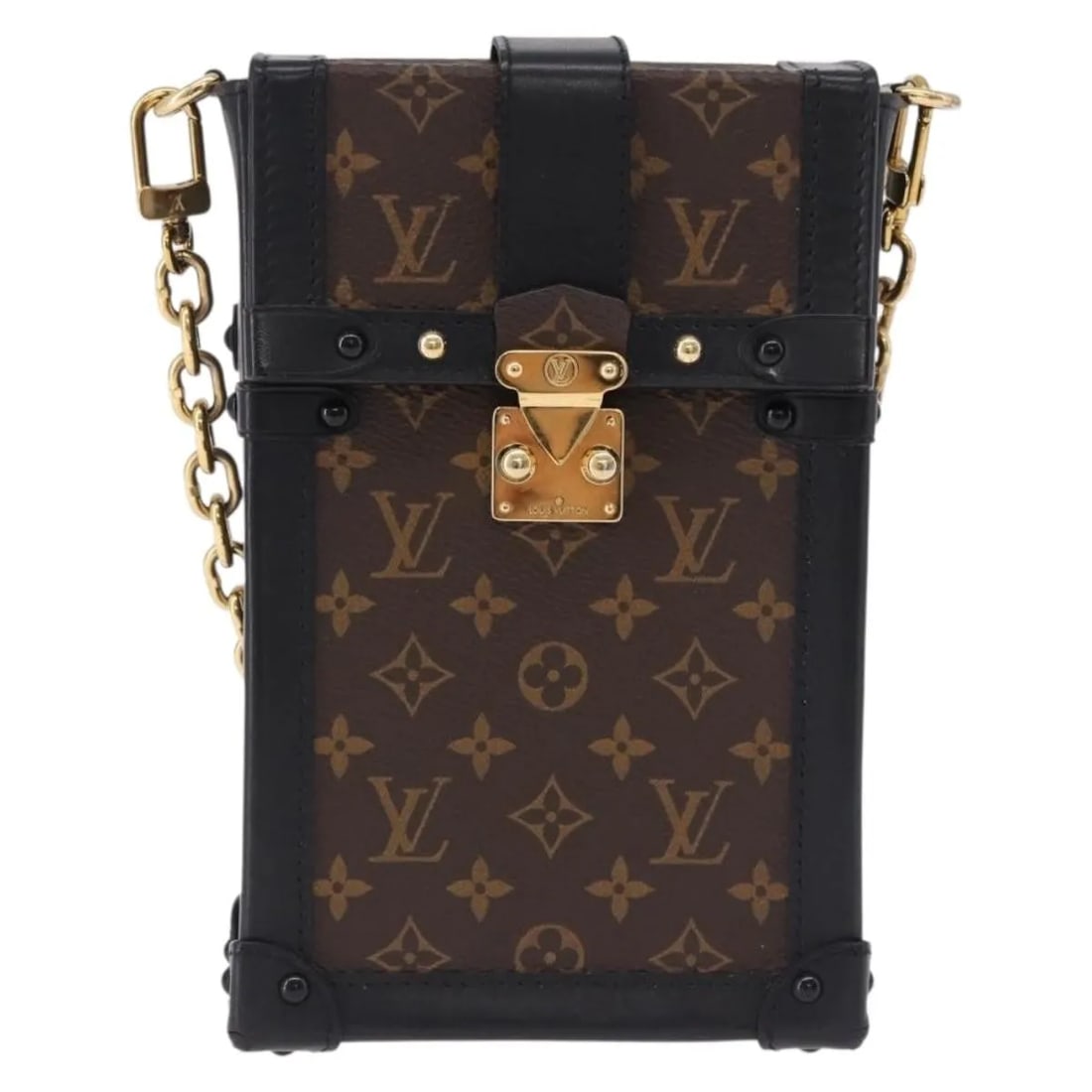 Louis Vuitton Vertical Trunk Pochette Monogram Canvas Bag: Louis Vuitton Vertical Trunk Pochette Monogram Canvas Bag Louis Vuitton Vertical Trunk Pochette in brown monogram canvas, designed for women. Made in Italy, this pochette measures 11 cm x 17.5 cm x 3.