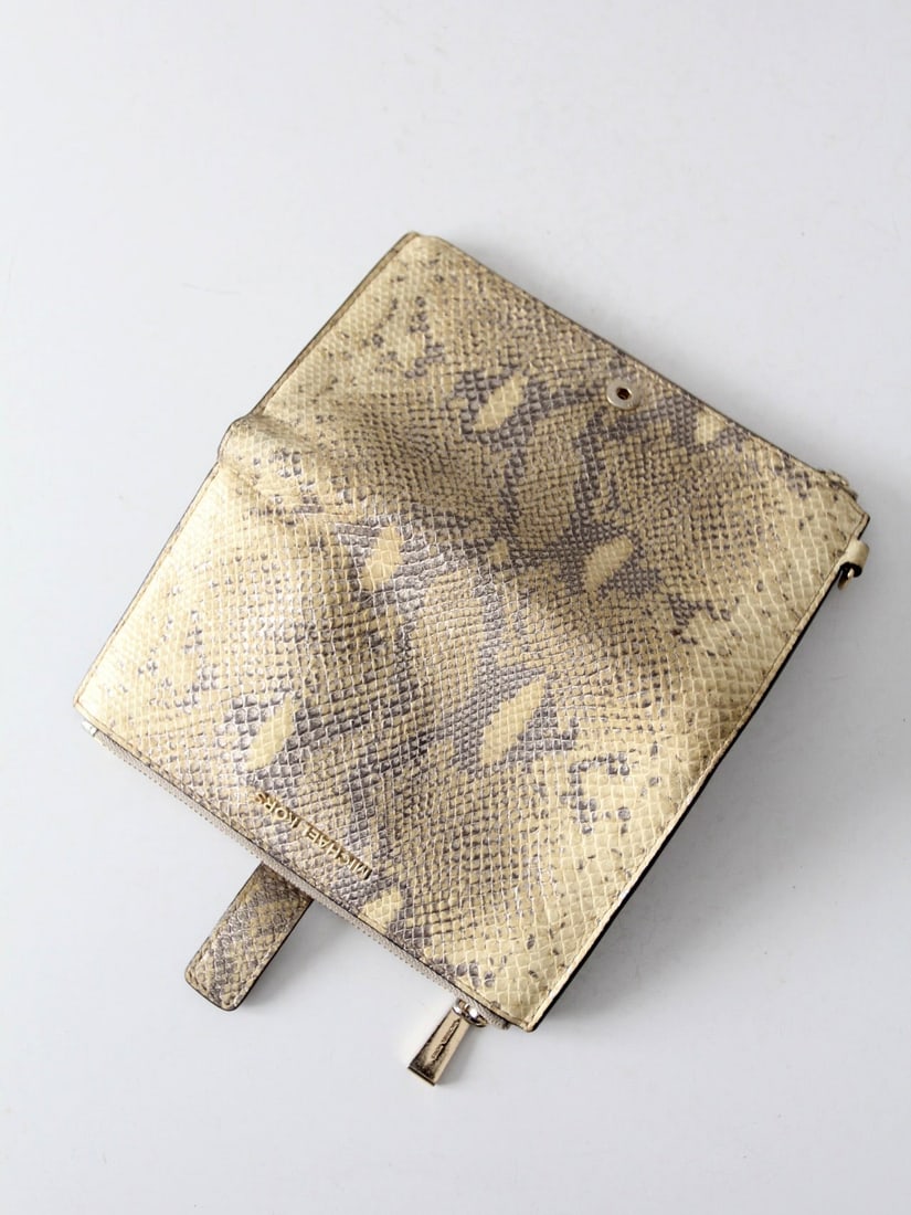 Michael Kors Jet Set Python Embossed Leather Wallet Gold Finish - 11