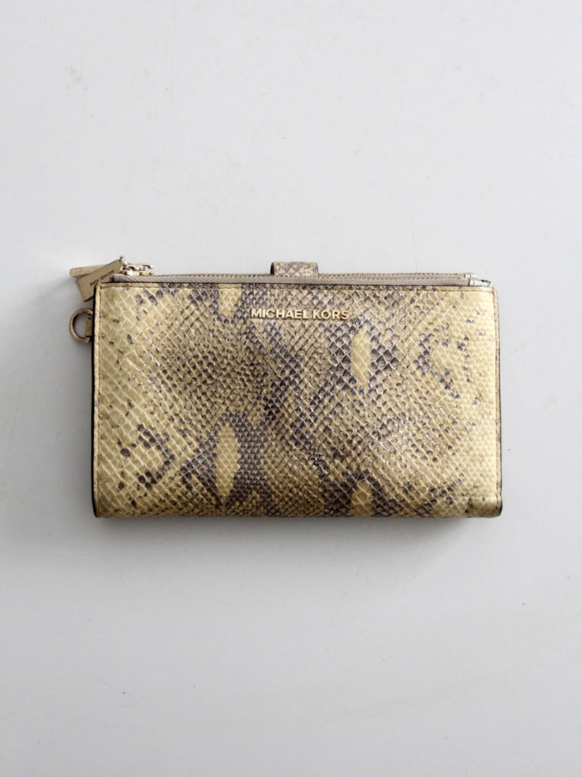 Michael Kors Jet Set Python Embossed Leather Wallet Gold Finish - 2