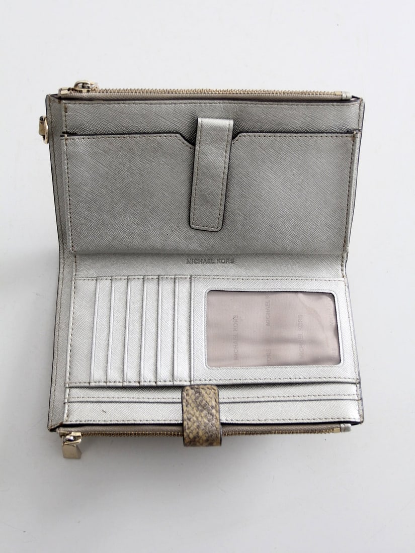 Michael Kors Jet Set Python Embossed Leather Wallet Gold Finish - 4