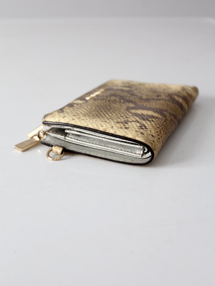 Michael Kors Jet Set Python Embossed Leather Wallet Gold Finish - 9