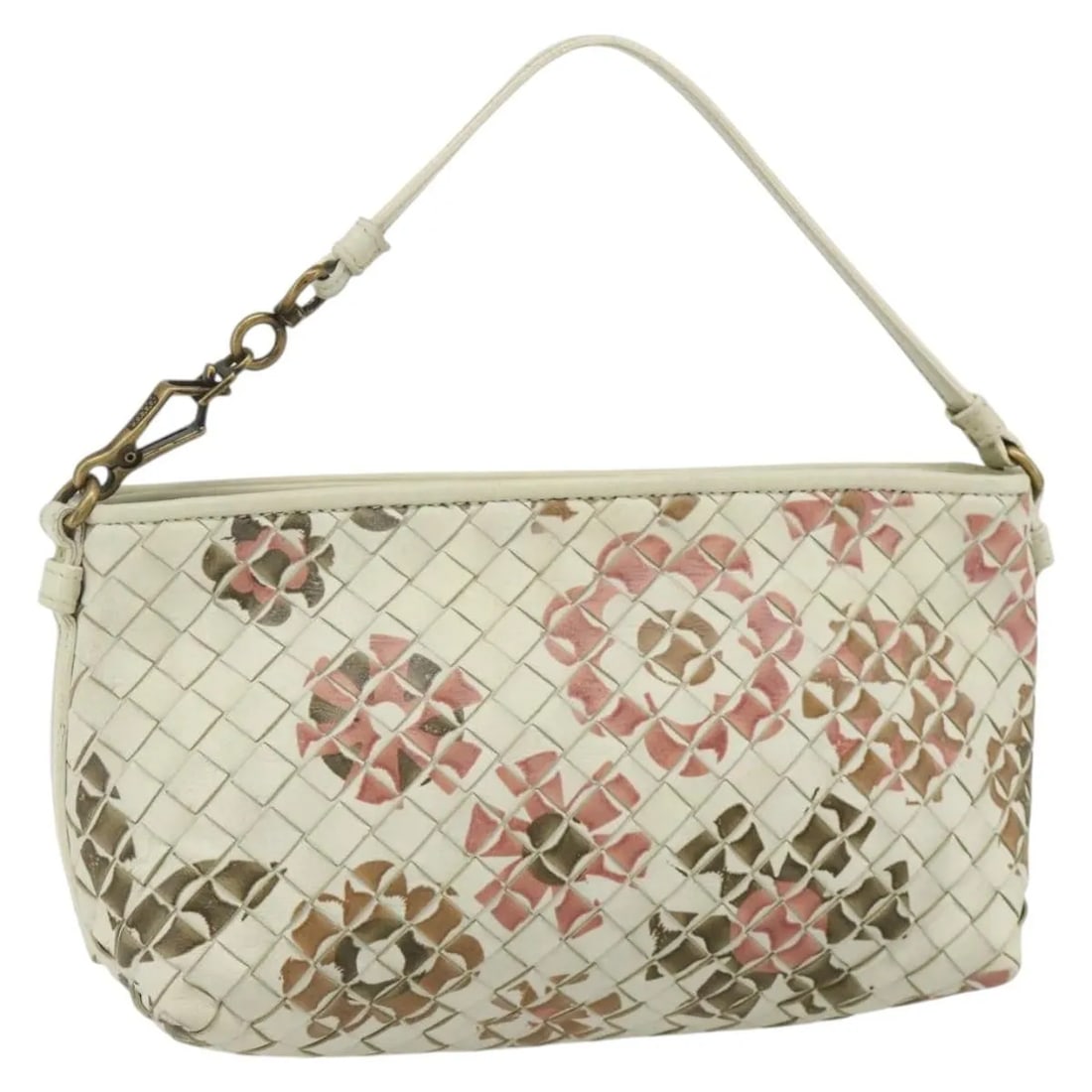 Bottega Veneta White Leather Intrecciato Clutch: Bottega Veneta White Leather Intrecciato Clutch This Bottega Veneta Intrecciato clutch bag features the brand's signature woven leather design in a classic white color. Crafted from high-quality leath