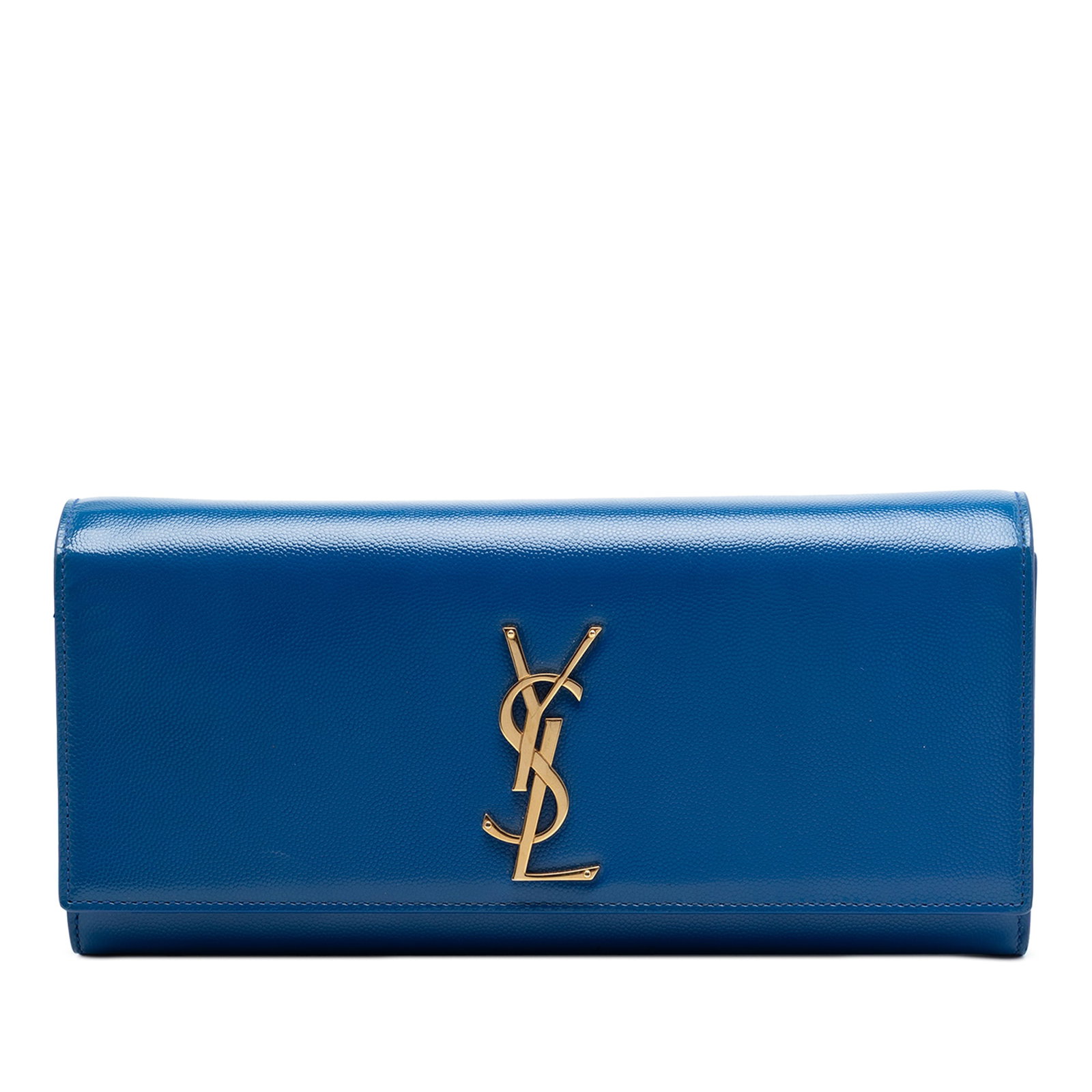 Blue Leather Clutch Saint Laurent Grain De Poudre Monogram Cassandre: Blue Leather Clutch Saint Laurent Grain De Poudre Monogram Cassandre Saint Laurent Grain De Poudre Monogram Cassandre Clutch in blue leather, made in Italy. This clutch features a front flap with magn