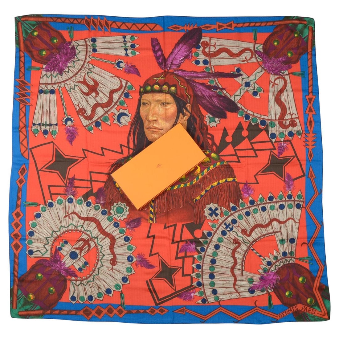 Hermes Cosmogonie Apache Silk Shawl by Antoine Tzapoff 52" Square (1 of 7)