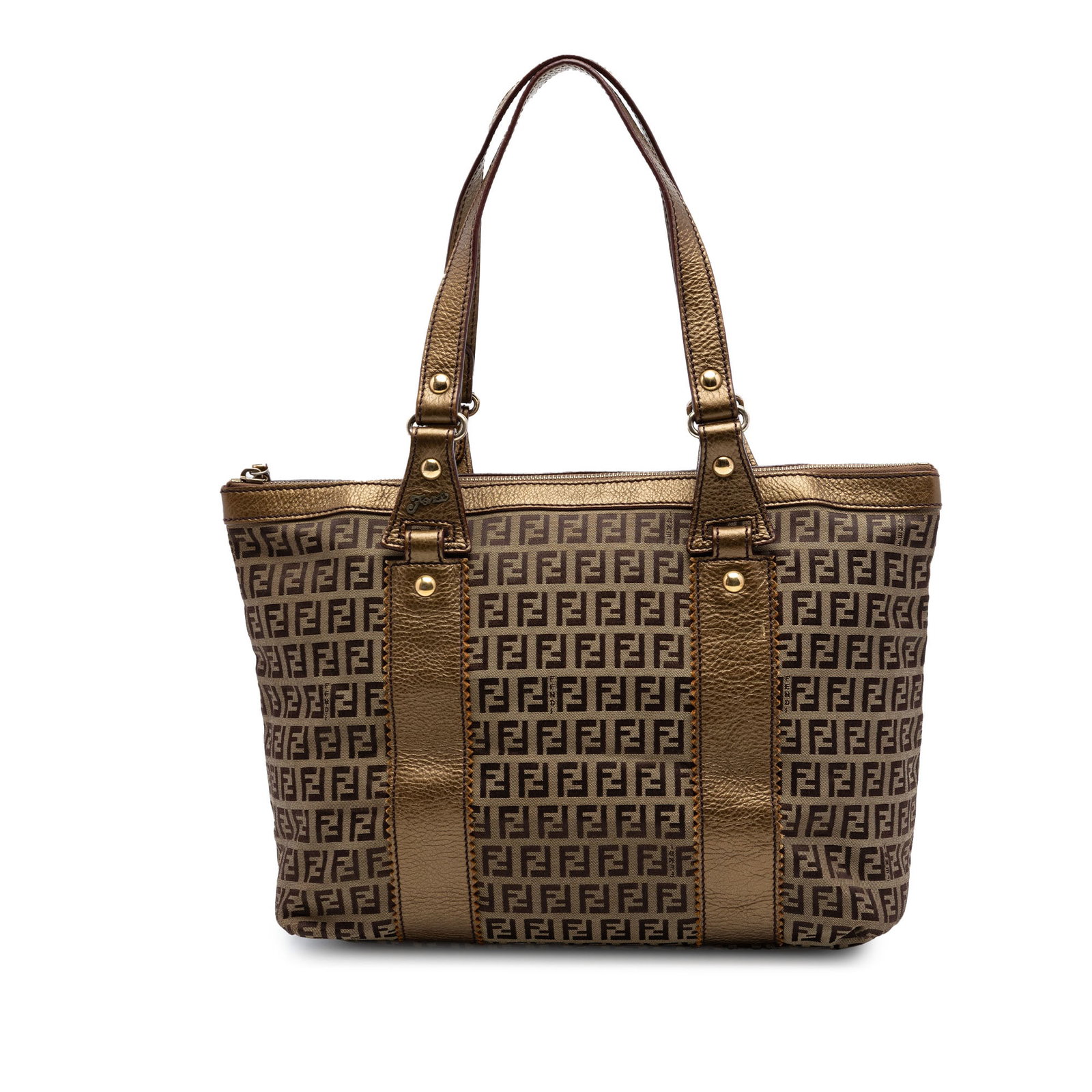 Fendi beige canvas tote with leather trim Zucchino: Fendi beige canvas tote with leather trim Zucchino This Fendi Zucchino Canvas Tote features a beige fabric body with leather trim, flat leather handles, a top zip closure, and both interior zip and sl
