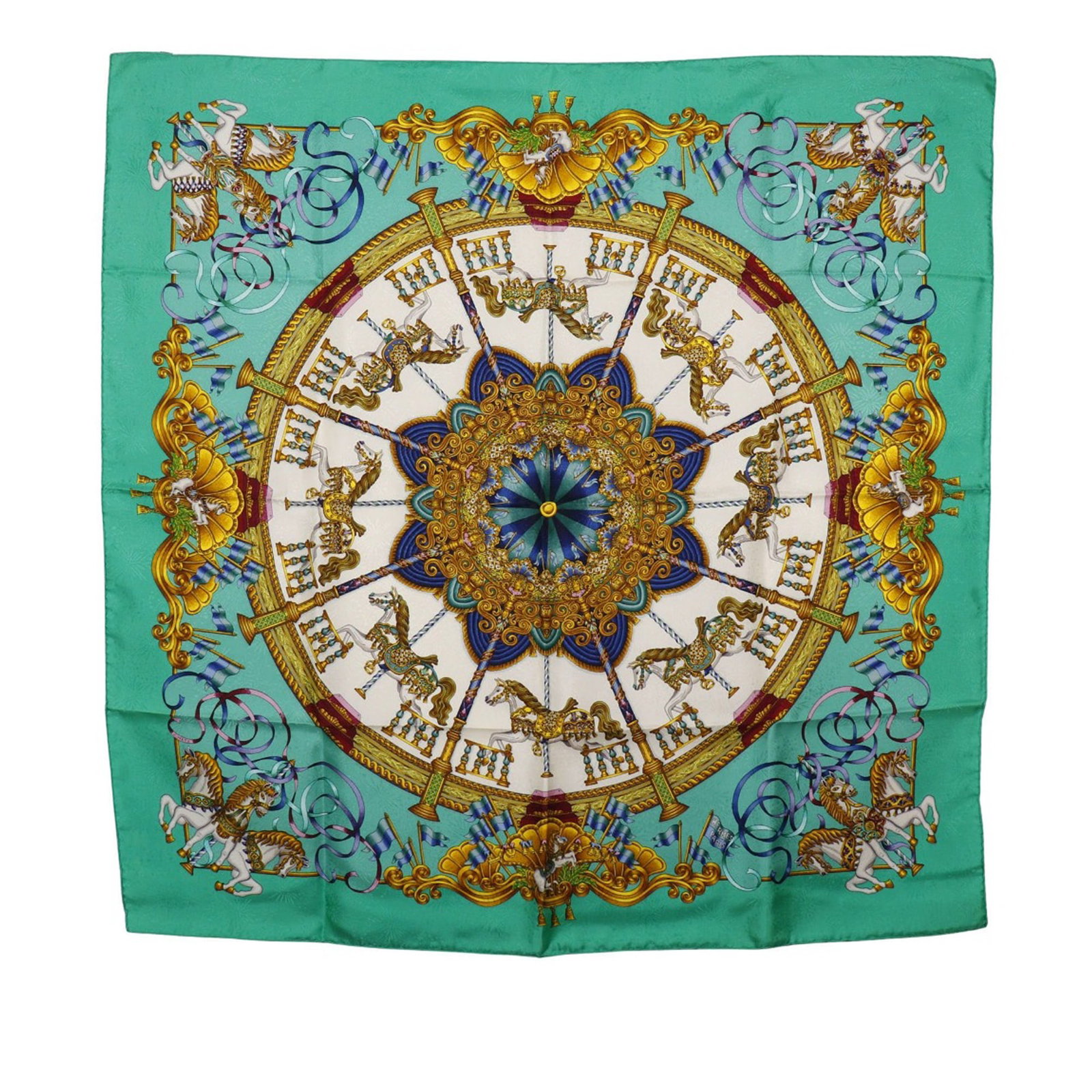 Hermes Luna Park Green Silk Scarf 88cm Square: Hermes Luna Park Green Silk Scarf 88cm Square This Hermes Luna Park scarf showcases the Luna Park print crafted from 100% silk in a green color. Originating from France, it offers a luxurious accessor
