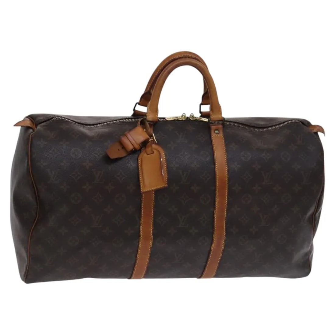 Louis Vuitton Keepall Monogram Canvas Travel Bag 55cm Brown: Louis Vuitton Keepall Monogram Canvas Travel Bag 55cm Brown This Louis Vuitton Keepall Bag features the iconic Monogram canvas in brown and is designed for unisex use. The bag shows visible signs of u