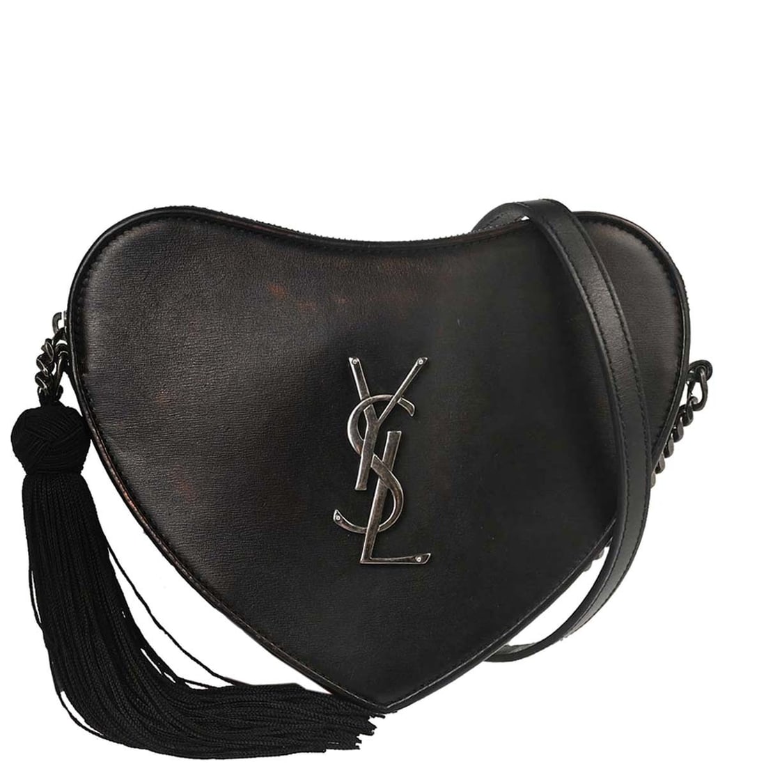 Saint Laurent Love Heart Small Black Leather Shoulder Bag: Saint Laurent Love Heart Small Black Leather Shoulder Bag Saint Laurent Love Heart shoulder bag in black leather, made in Italy. This small women's bag has a logo accent, one inside pocket, and a shou