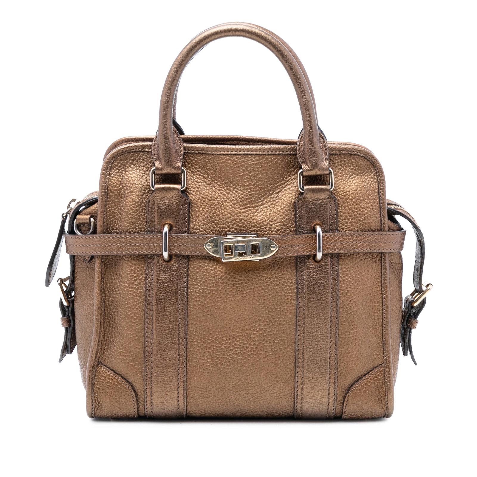 Brown Metallic Leather Satchel with Belt Details by Burberry (1 of 7)
