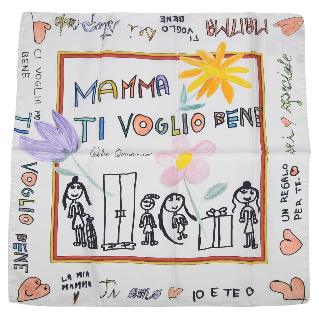 Viva La Mamma Silk Scarf by Dolce & Gabbana from Italy: Viva La Mamma Silk Scarf by Dolce & Gabbana from Italy This Dolce & Gabbana scarf is from the "Viva La Mamma!" collection, celebrating motherhood and family values. Crafted in Italy from 100% silk, it