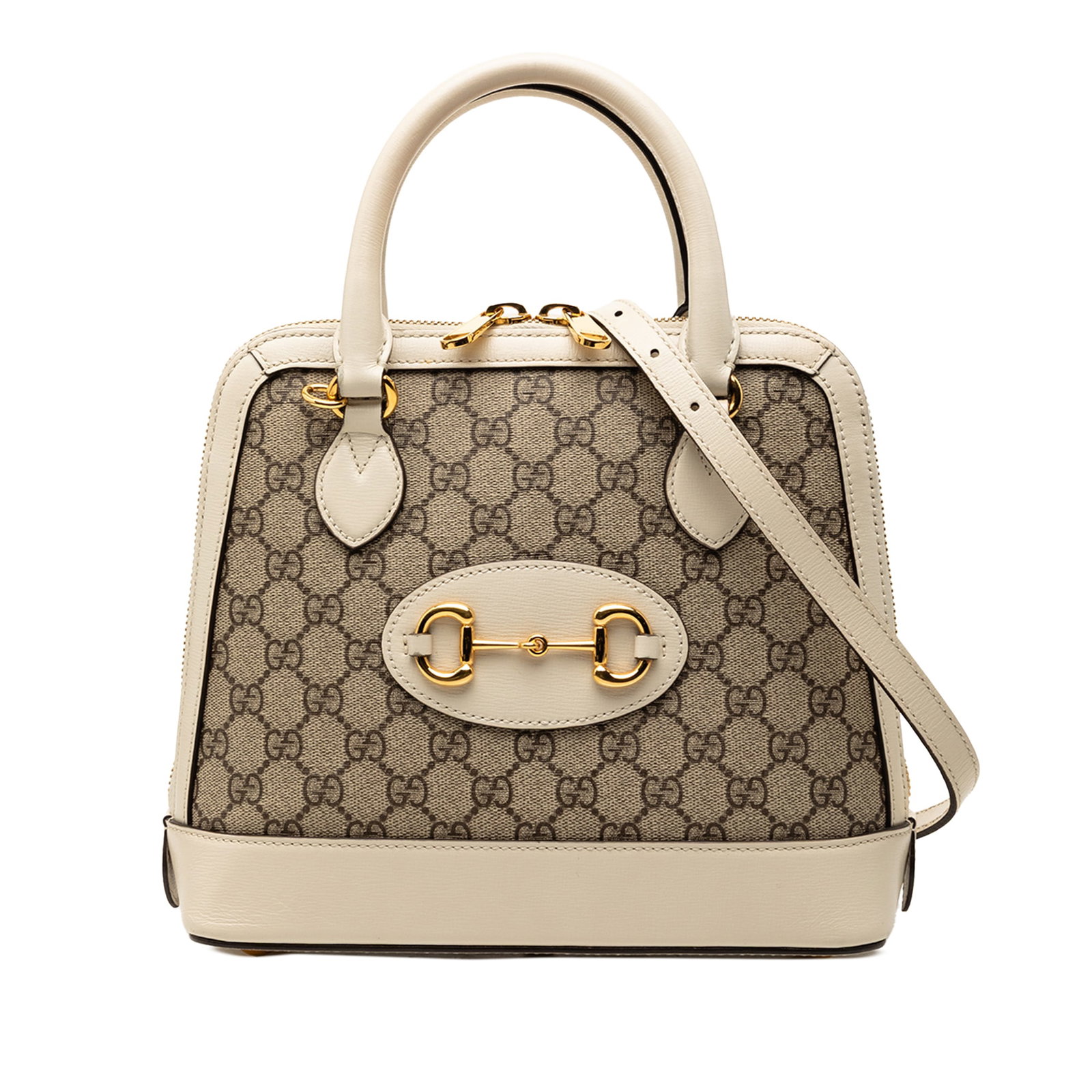 Gucci Horsebit 1955 Small GG Supreme Satchel: Gucci Horsebit 1955 Small GG Supreme Satchel This Gucci Small GG Supreme Horsebit 1955 Satchel is crafted with a coated canvas body and leather trim. It features rolled leather handles, a detachable f
