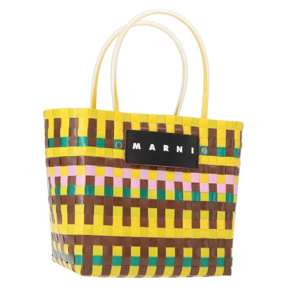 MARNI Flower Cafe Leather Hand Bag Multicolor with Dust Bag: MARNI Flower Cafe Leather Hand Bag Multicolor with Dust Bag MARNI Flower Cafe basket handbag in multicolor leather for women. Includes a dust bag. Condition is pristine overall, with an excellent exte