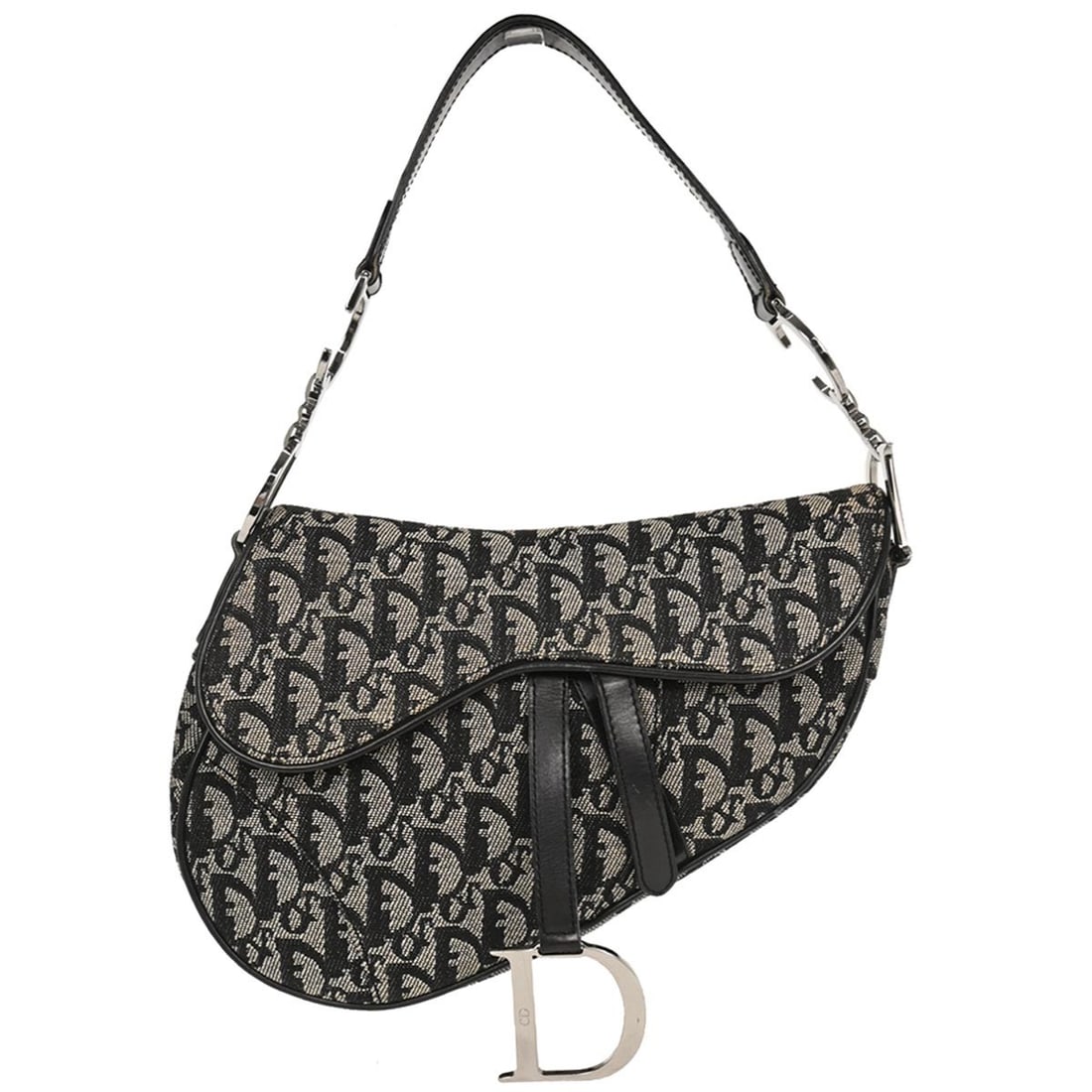 Dior Saddle Trotter Shoulder Bag Black Canvas Leather 01RU0053: Dior Saddle Trotter Shoulder Bag Black Canvas Leather 01RU0053 Christian Dior Trotter Saddle handbag in black canvas and leather with a shoulder strap and Velcro closure. This medium women's bag is ma