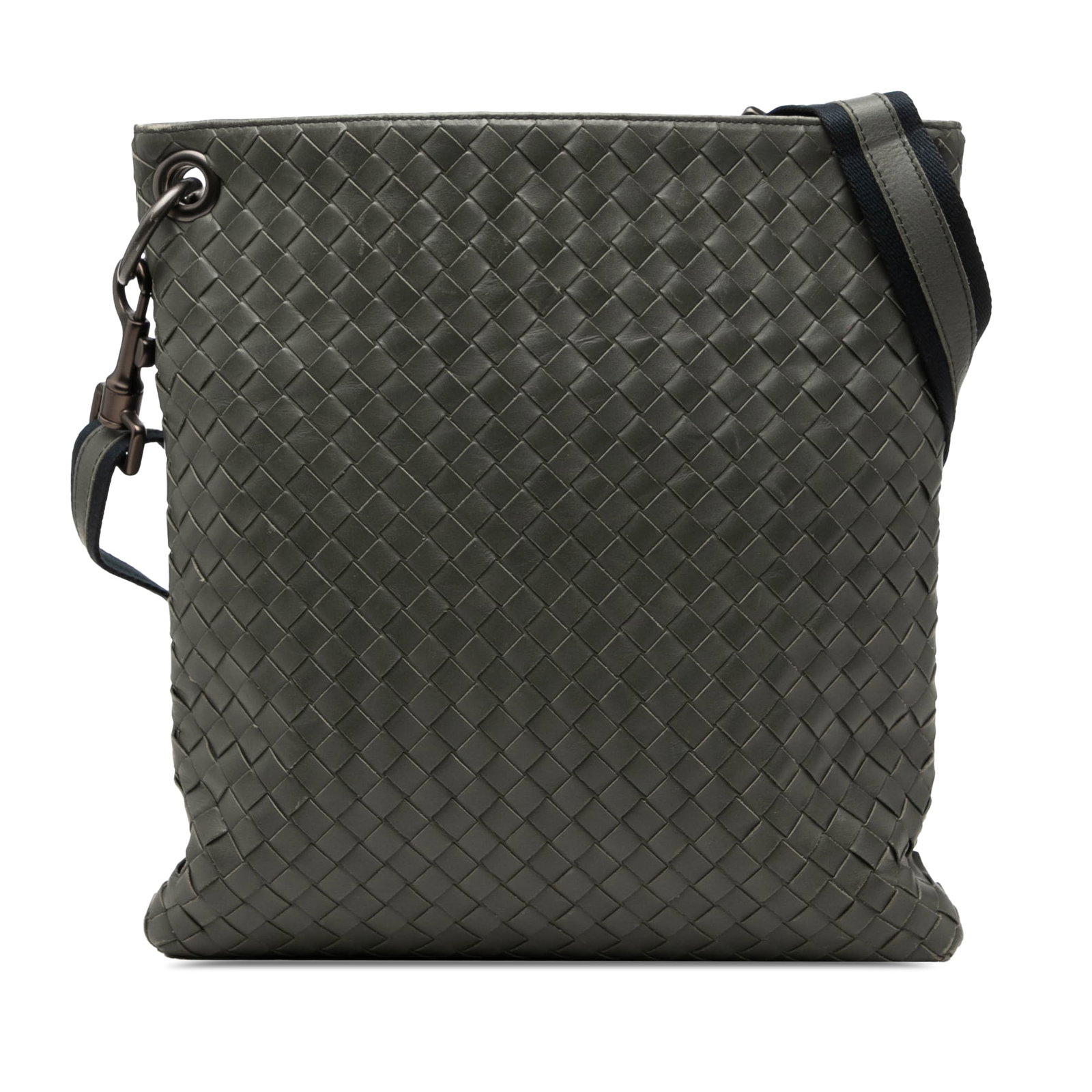Bottega Veneta Nappa Intrecciato VN Leather Crossbody Bag Gray: Bottega Veneta Nappa Intrecciato VN Leather Crossbody Bag Gray Gray Bottega Veneta Nappa Intrecciato VN Crossbody bag made in Italy. It features a woven leather body, an adjustable and detachable flat