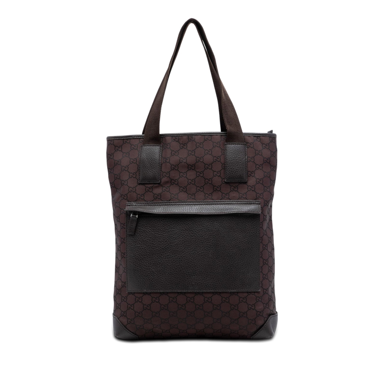 Gucci GG Canvas Zip Top Tote Bag Brown Leather Trim: Gucci GG Canvas Zip Top Tote Bag Brown Leather Trim Gucci GG Canvas Tote in brown with leather trim and flat leather handles. The bag features a top zip closure, one exterior zip pocket, and one inter