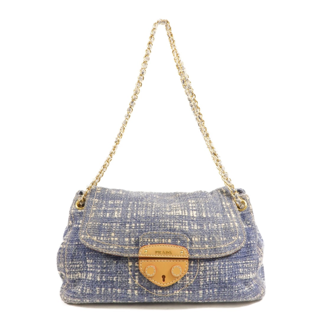 Blue Tweed Shoulder Bag with GHW PRADA (1 of 17)