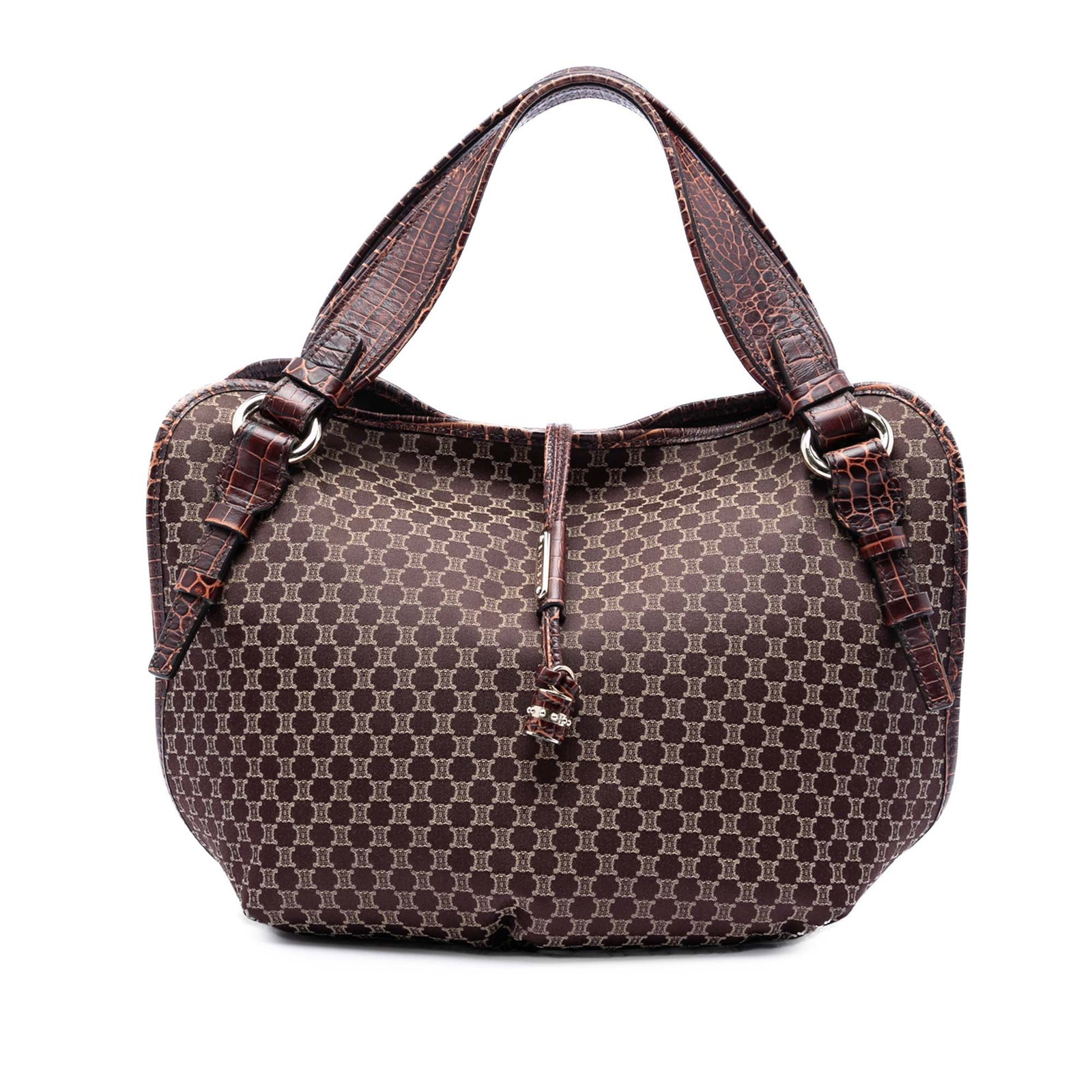 Celine Bittersweet Hobo Bag in Macadam Canvas Brown: Celine Bittersweet Hobo Bag in Macadam Canvas Brown The Celine Macadam Canvas Bittersweet Hobo is a brown bag made in Italy, featuring a canvas body with leather trim and flat embossed leather handles