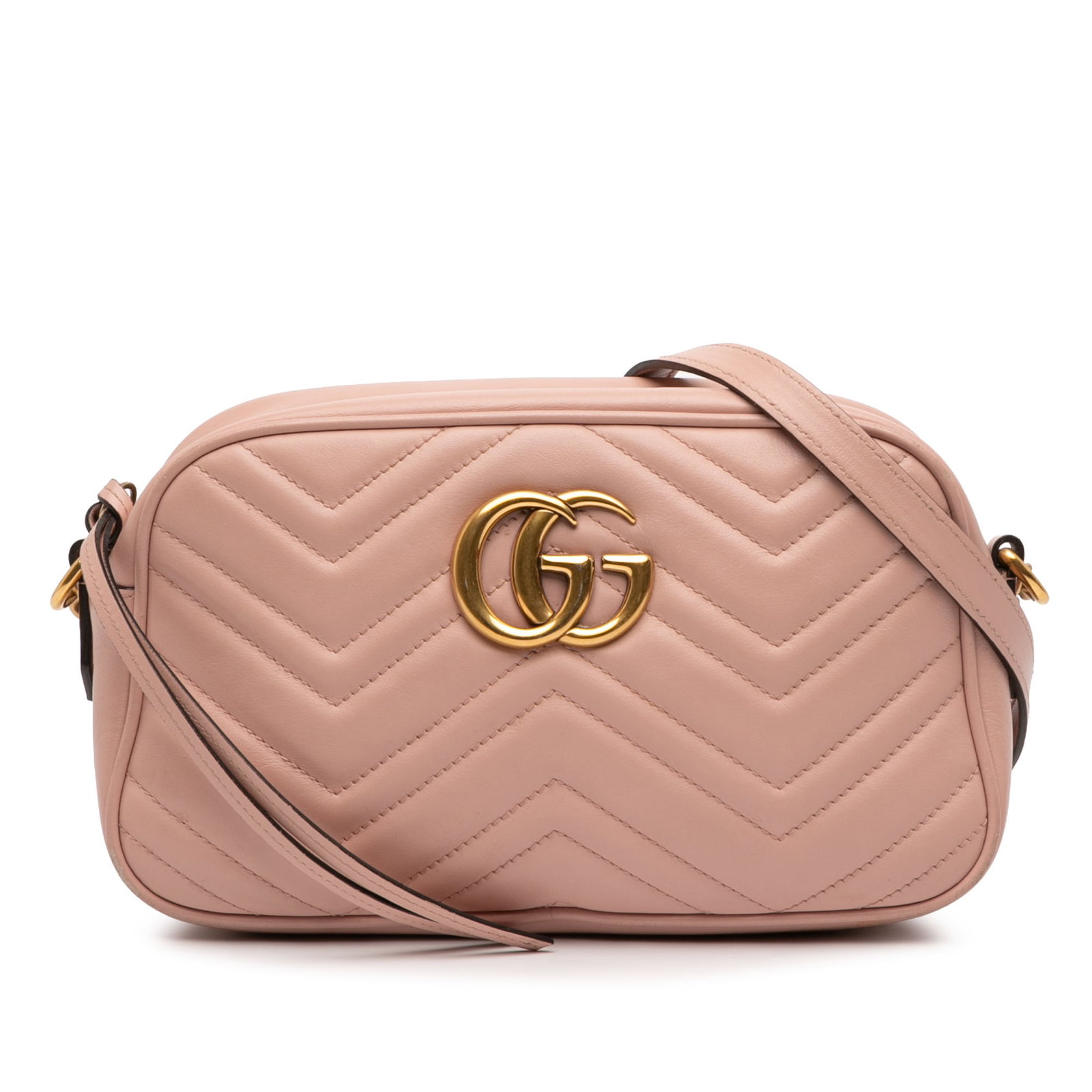 Gucci GG Marmont small pink matelasse leather crossbody bag: Gucci GG Marmont small pink matelasse leather crossbody bag Gucci Small GG Marmont Matelasse Calfskin Crossbody in pink quilted leather. This crossbody bag features a chain link and adjustable leather