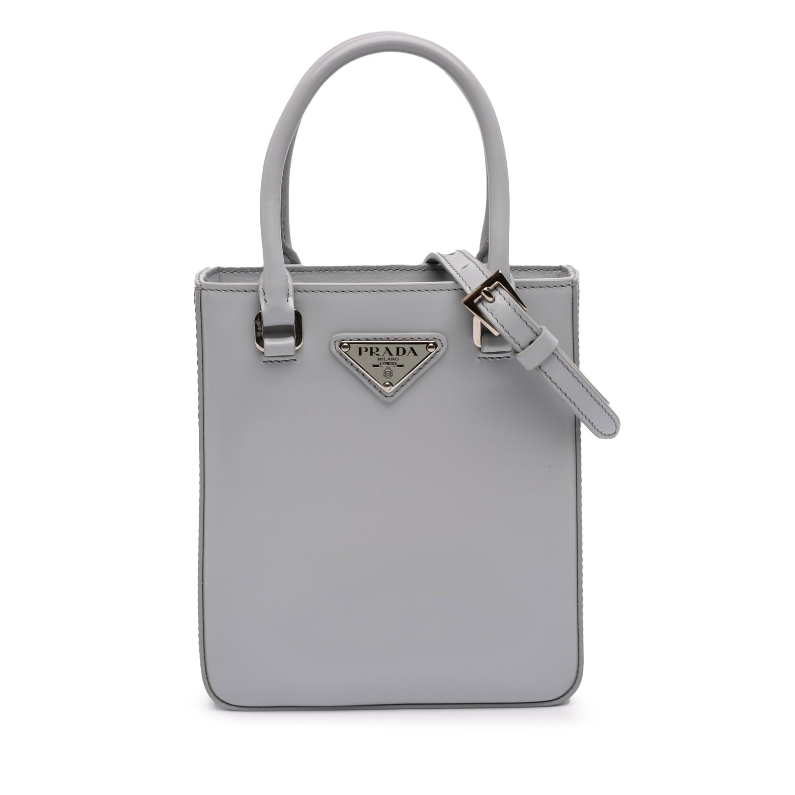 Gray Prada Brushed Leather Satchel Bag with Adjustable Strap (1 of 12)