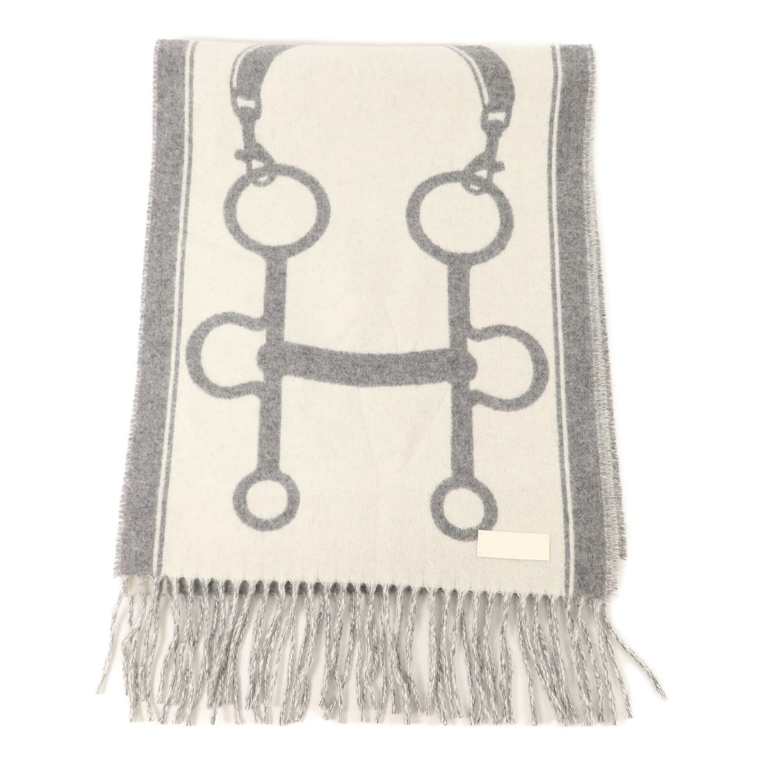HERMES Casaque Mors Cashmere Scarf in Gray and White (1 of 8)