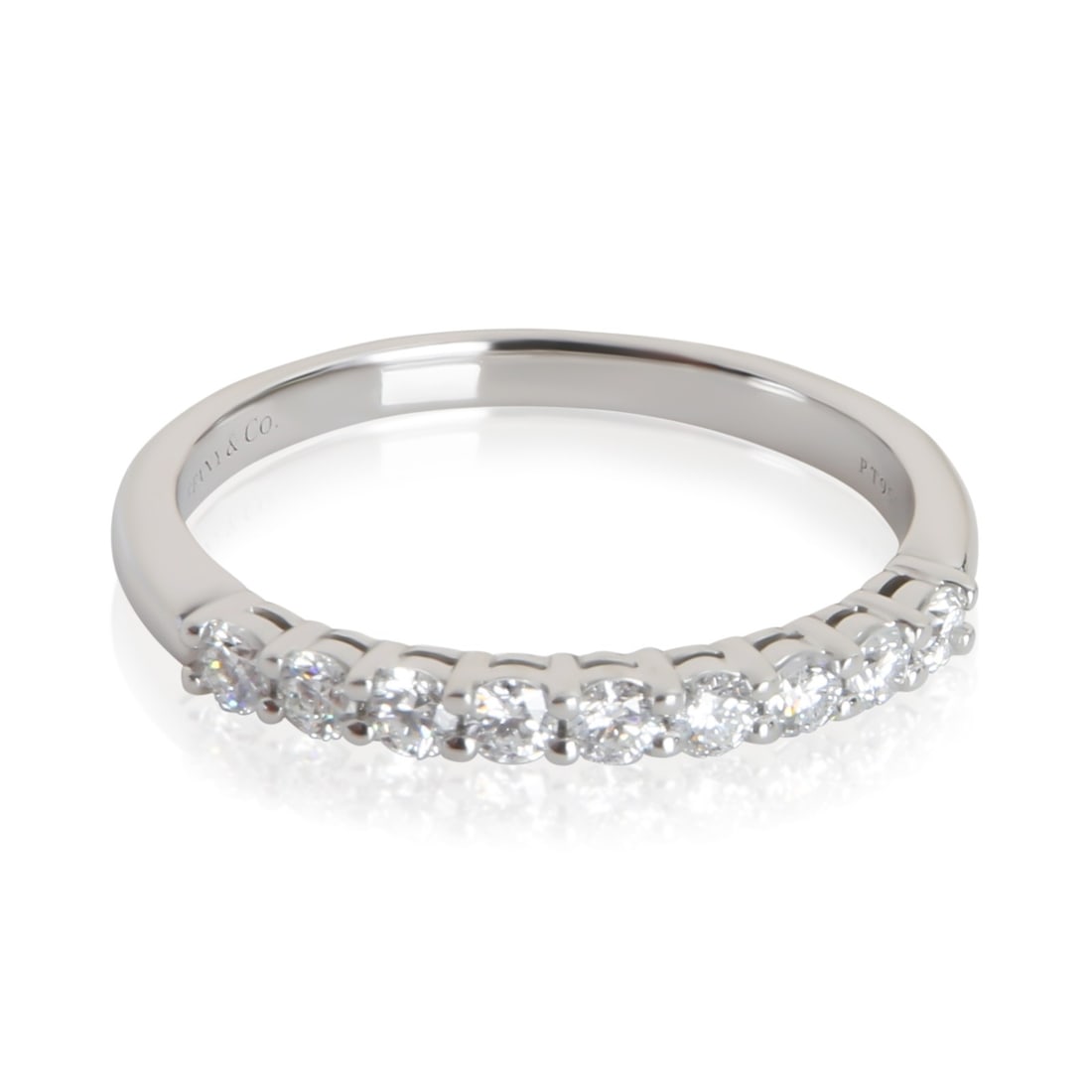 Tiffany & Co Tiffany Forever Platinum Diamond Band Ring Size 5.5: Tiffany & Co Tiffany Forever Platinum Diamond Band Ring Size 5.5 Tiffany & Co. Tiffany Forever band ring crafted in platinum and set with round brilliant diamonds. This women's ring is from the Tiffan