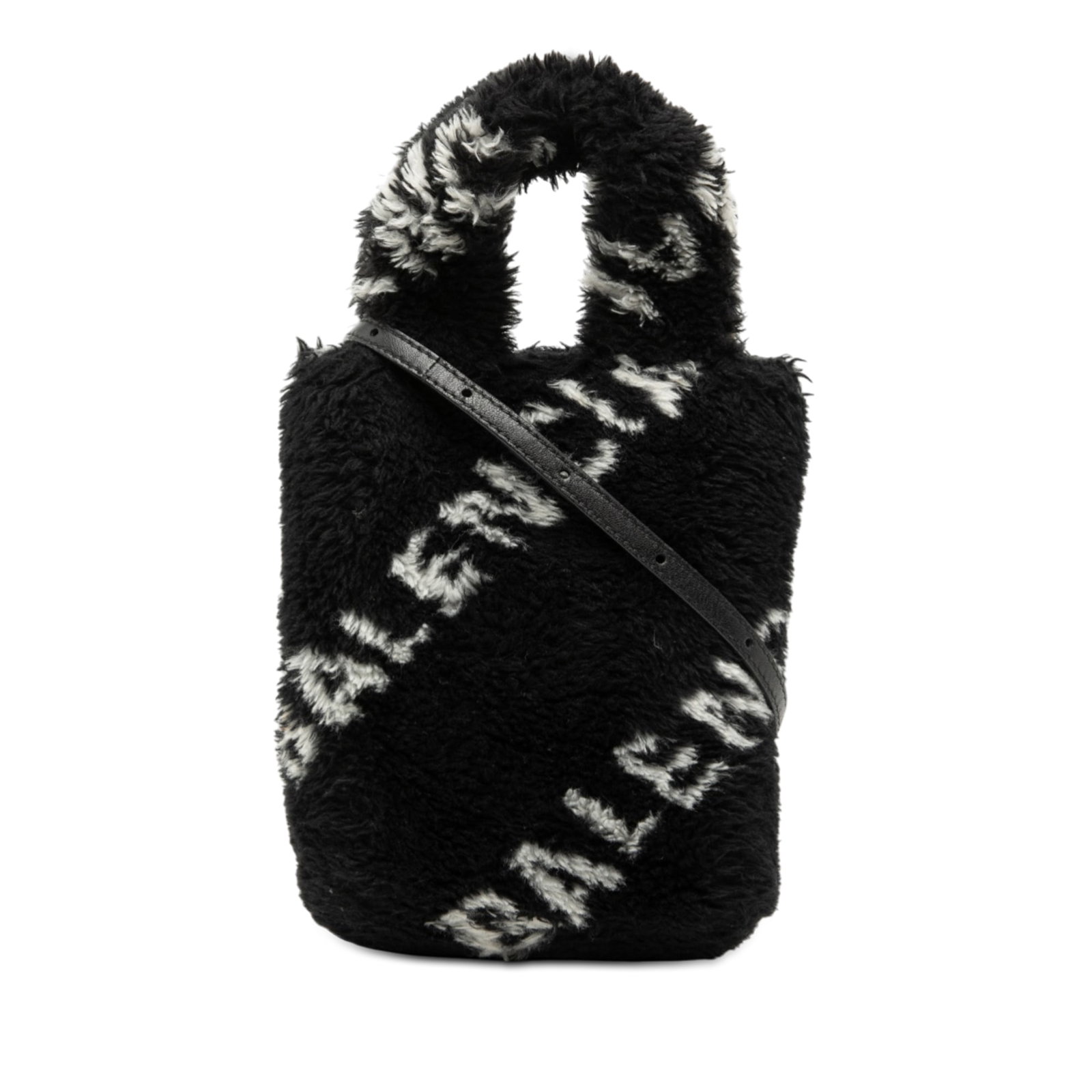 Balenciaga Everyday Faux Fur Black Phone Holder Bag with Logo (1 of 8)