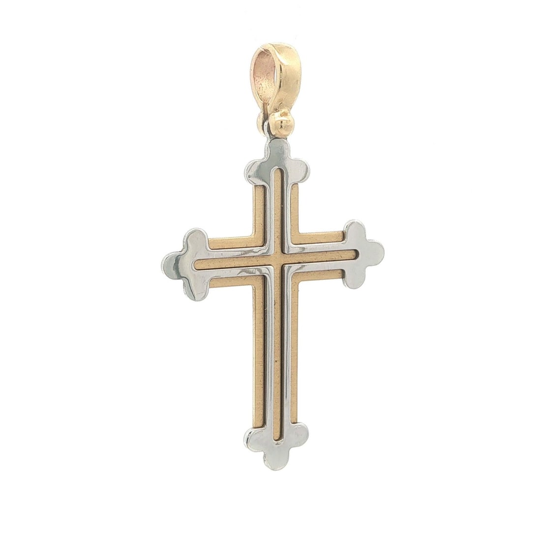 Unbranded 14k Yellow and White Gold Orthodox Cross Pendant: Unbranded 14k Yellow and White Gold Orthodox Cross Pendant Fancy Orthodox Christian cross pendant crafted in solid 14k yellow and white gold. This pre-owned piece shows some light surface wear, with t
