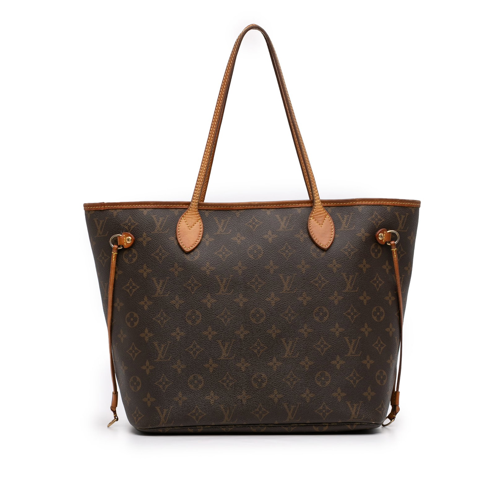 Louis Vuitton Neverfull MM Tote Bag with Monogram Canvas and Vachetta Leather Trim: Louis Vuitton Neverfull MM Tote Bag with Monogram Canvas and Vachetta Leather Trim This Louis Vuitton Monogram Neverfull MM features the signature monogram canvas with vachetta leather trim and flat l