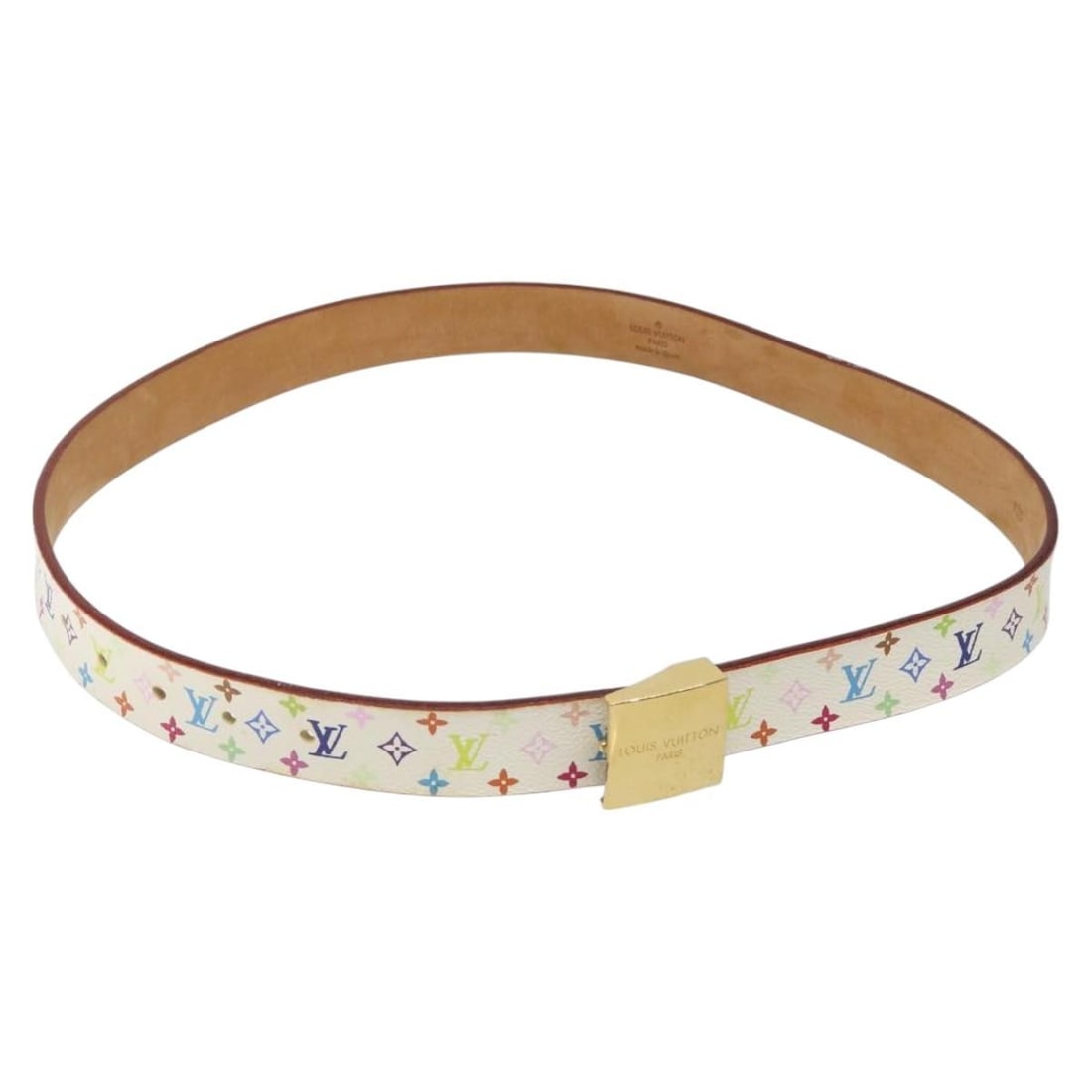 Louis Vuitton Multicolor Monogram White Canvas Ceinture Carre Women's Belt M9270U: Louis Vuitton Multicolor Monogram White Canvas Ceinture Carre Women's Belt M9270U This Louis Vuitton Monogram Multicolor Ceinture Carre Belt features a white canvas exterior adorned with the iconic mu