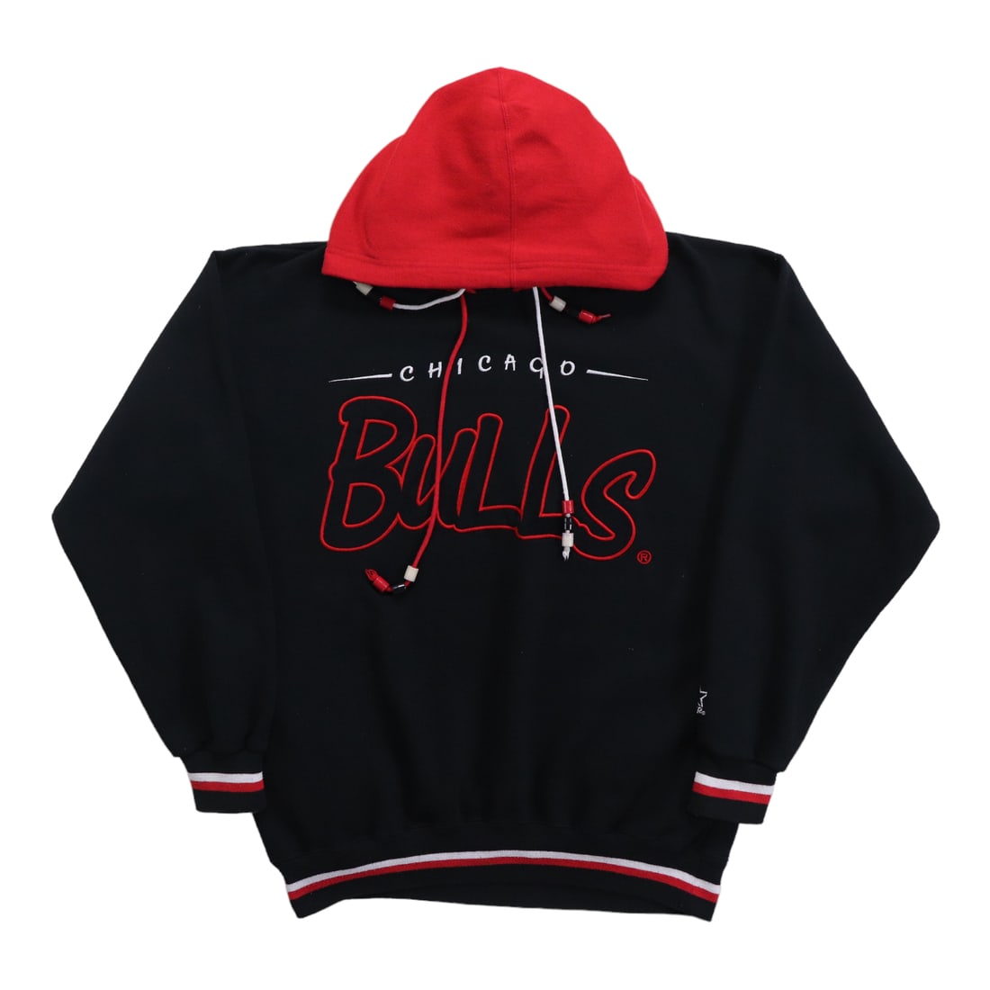 Vintage 1990s Double Hood Chicago Bulls Starter Sweatshirt Black Size Large: Vintage 1990s Double Hood Chicago Bulls Starter Sweatshirt Black Size Large This is an original 1990s Chicago Bulls Double Hooded Starter Hoodie featuring front and back graphics. It is a true vintage