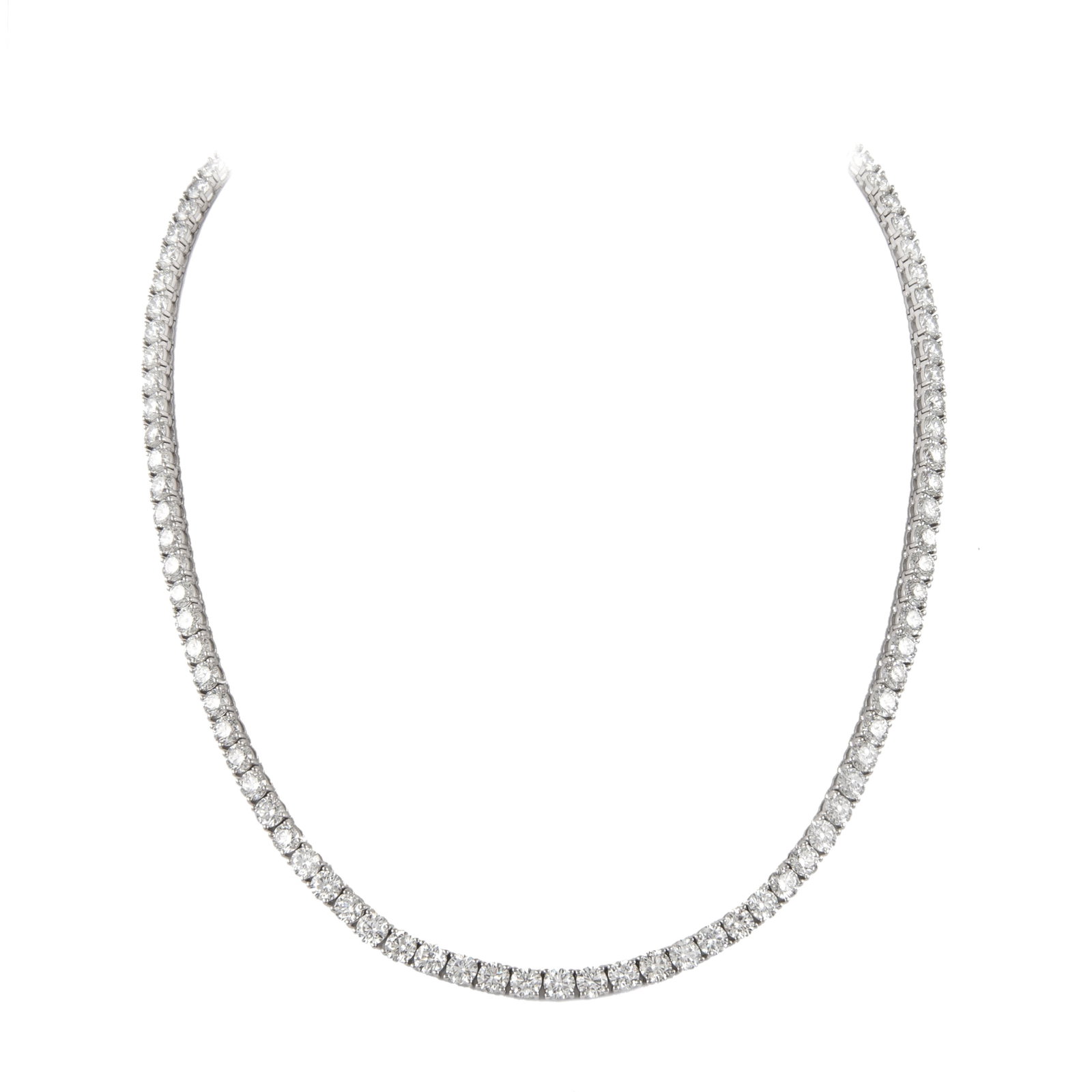 14.08ct Diamond Tennis Necklace 18k White Gold GIA Appraised: 14.08ct Diamond Tennis Necklace 18k White Gold GIA Appraised This exquisite Diamond Tennis Necklace showcases a stunning collection of 128 round brilliant diamonds totaling 14.08 carats, set in luxuri