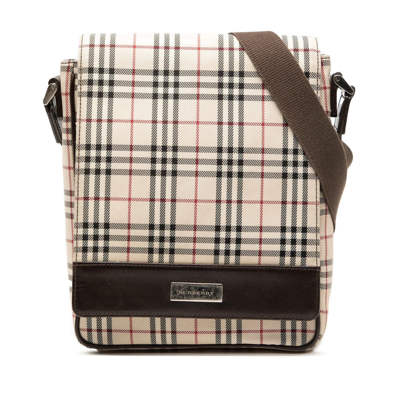 Burberry Canvas Crossbody Bag with House Check Flap and Leather Trim: Burberry Canvas Crossbody Bag with House Check Flap and Leather Trim This Burberry House Check Canvas Flap Crossbody bag features the brand's signature house check canvas body accented with leather tr
