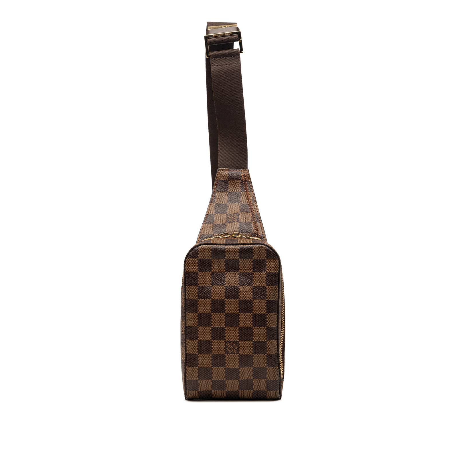 Louis Vuitton Geronimos Damier Ebene Crossbody Bag: Louis Vuitton Geronimos Damier Ebene Crossbody Bag This Louis Vuitton Damier Ebene Geronimos features the signature Damier canvas in brown, complemented by an adjustable flat strap, a top zip closure,