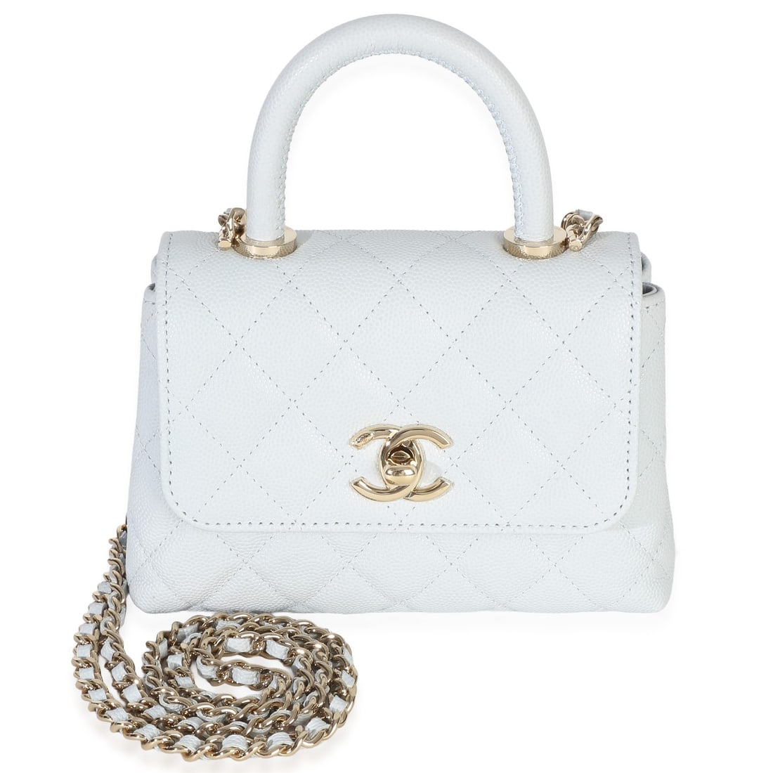 Chanel Coco Handle Clutch With Chain Mini Blue Quilted Leather Bag (1 of 10)