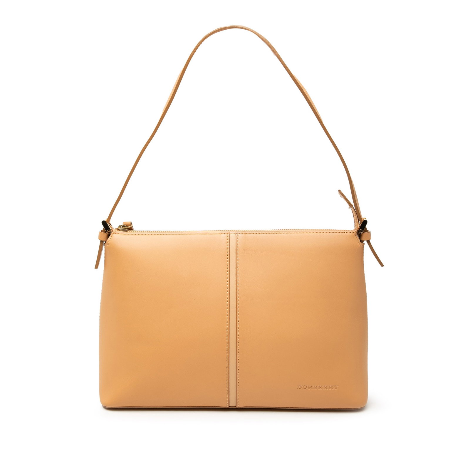 Burberry Leather Zip Top Shoulder Handbag Brown: Burberry Leather Zip Top Shoulder Handbag Brown Burberry leather shoulder bag in brown with a top zip closure, flat leather strap, and an interior fitted with zip and slip pockets. The bag shows visib